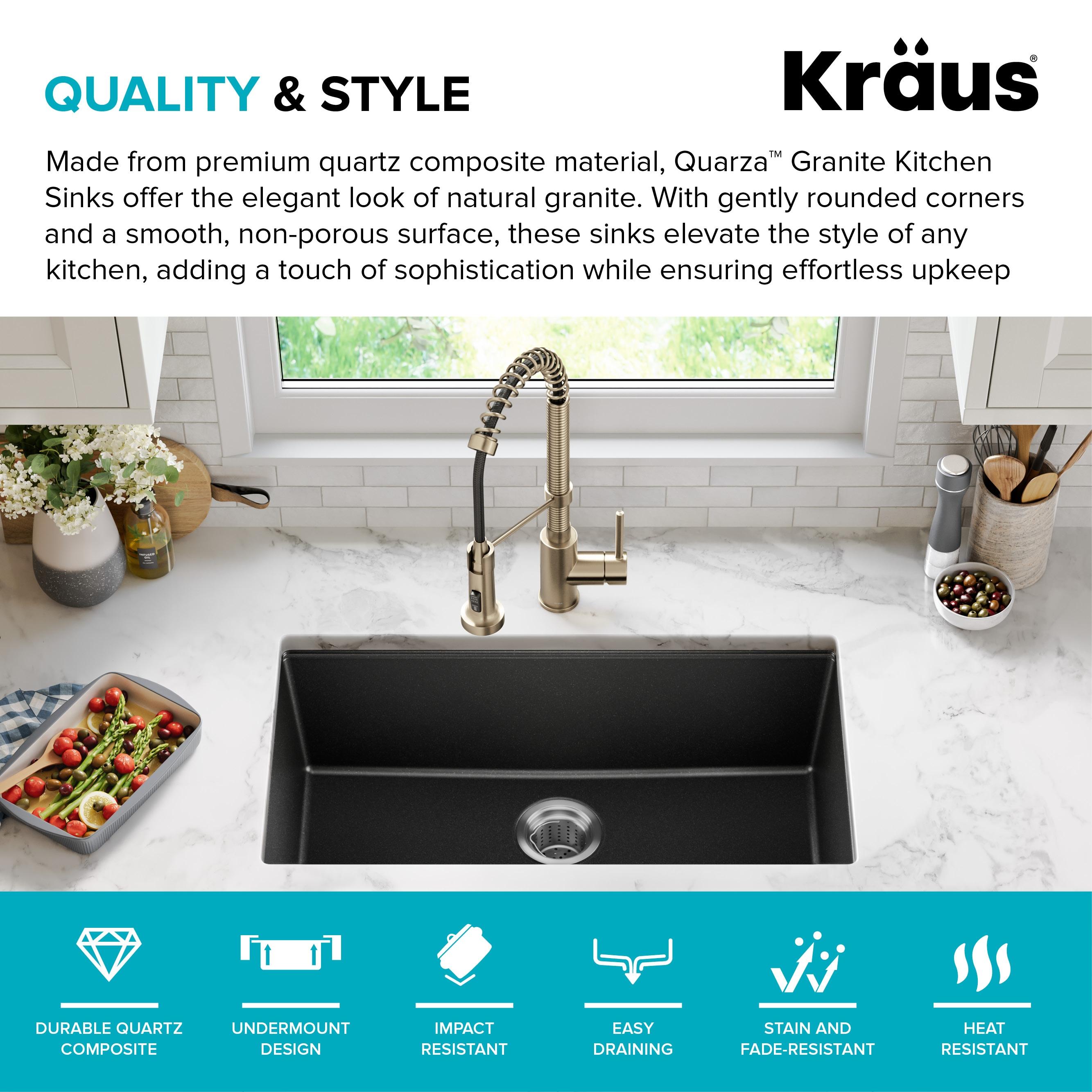 KRAUS 31 inch L Undermount Single Bowl Black Onyx Granite Kitchen Sink