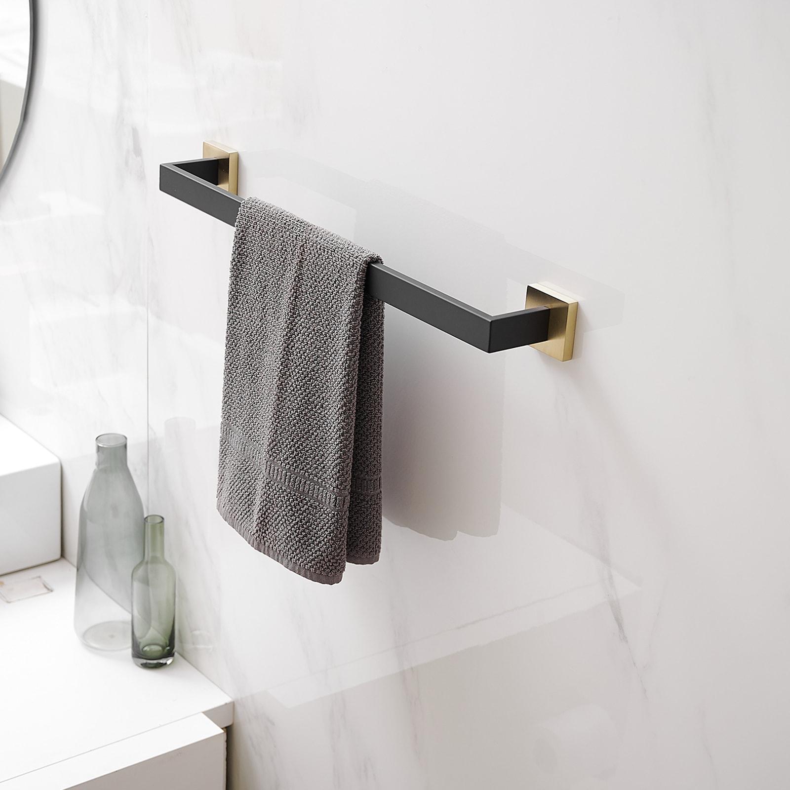 BWE 24 In. Modern Square Wall Mounted Single Bathroom Towel Bar Holder Rack Bath Accessories Hanger