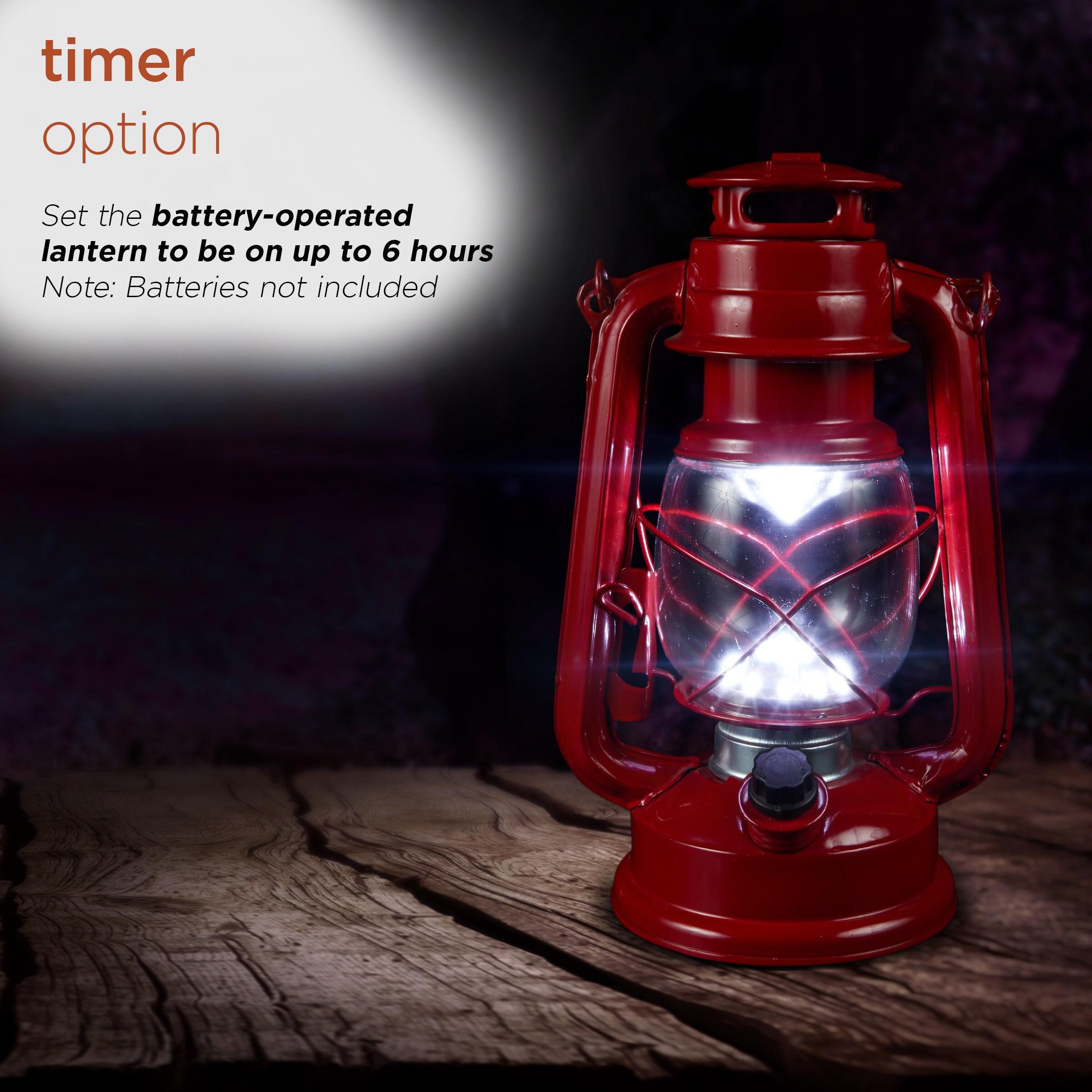 Red Hurricane Lantern with Cool White LED Lights