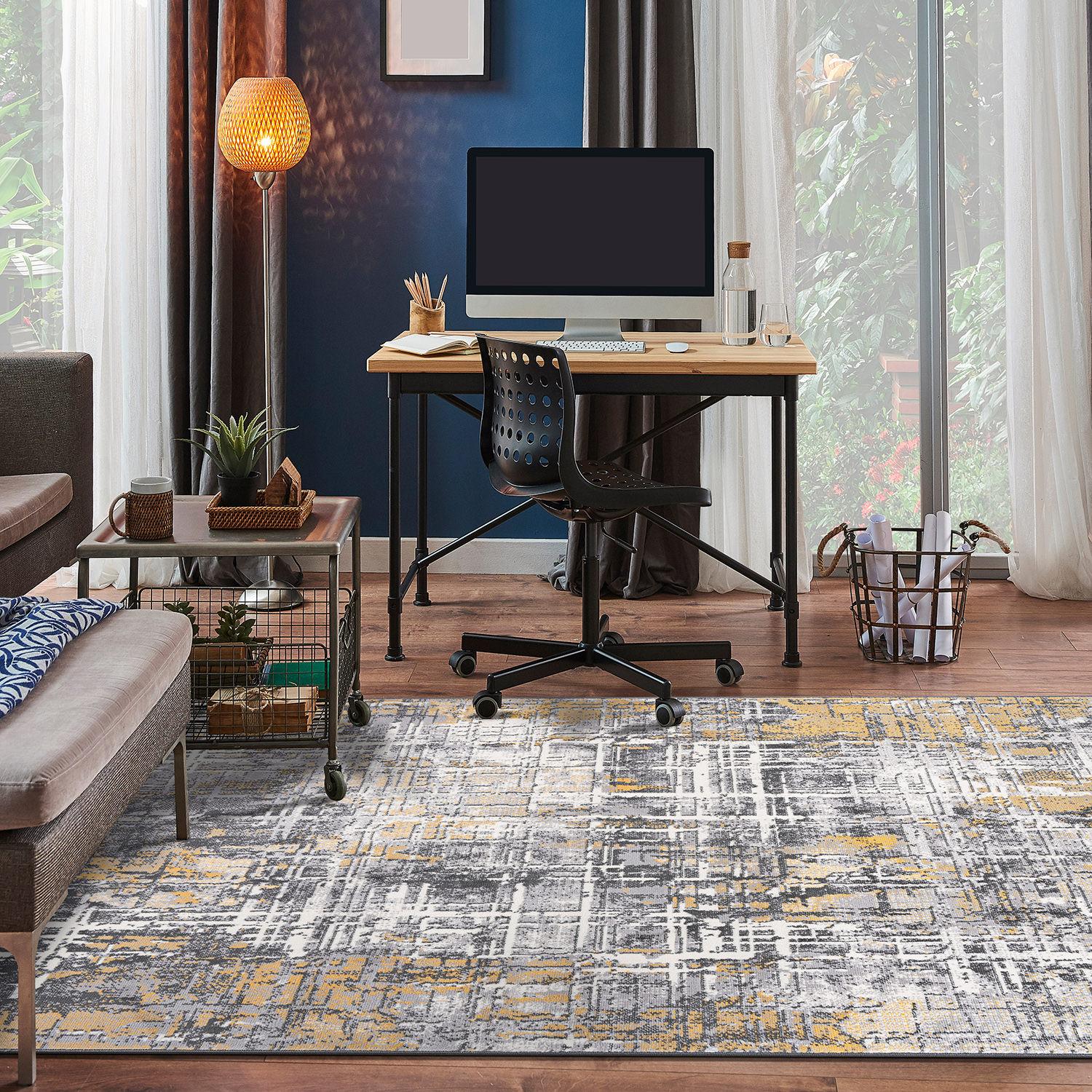 World Rug Gallery Distressed Abstract Stain Resistant Soft Area Rug - Yellow 5'x7'