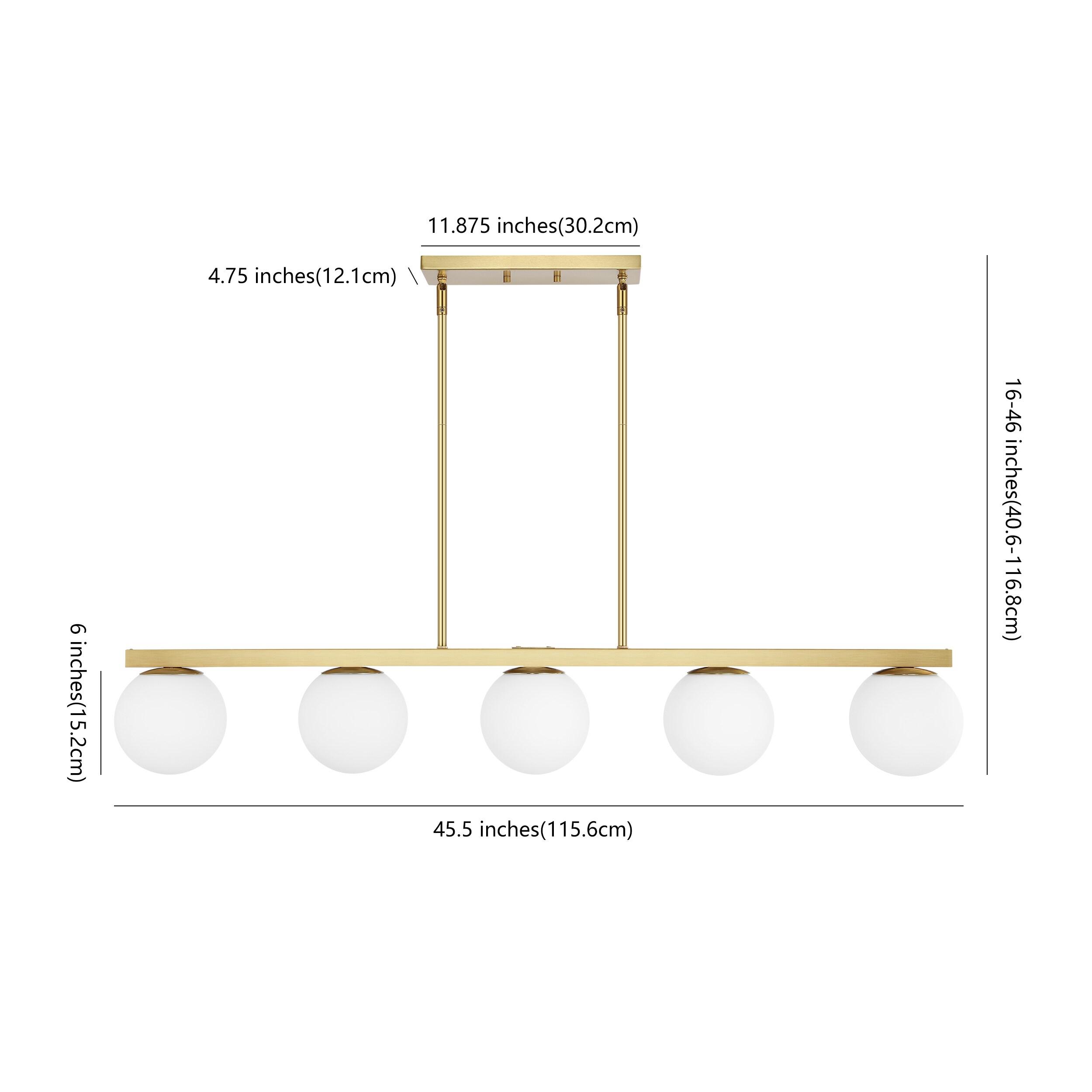 JONATHAN Y Luca Parisian 45.5" 5-Light Modern Glam Iron Globe Linear LED Pendant, Brass Gold/White