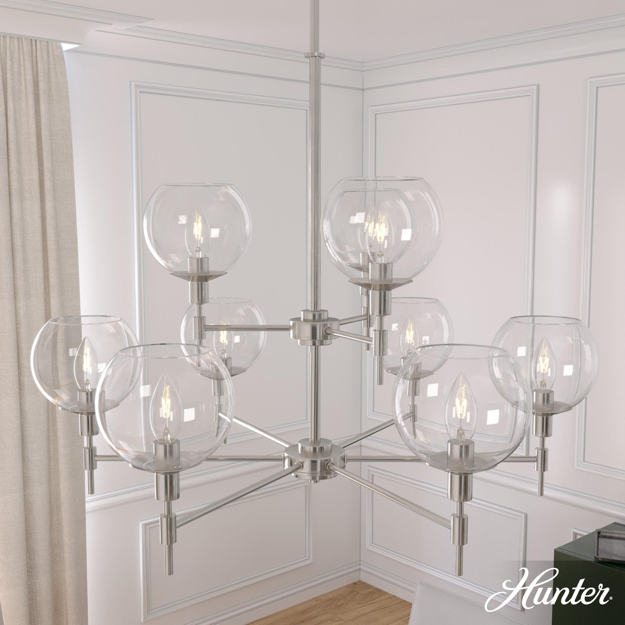 Hunter - Xidane 9-light Brushed Nickel, Large Chandelier, Dimmable, Round Shaped, for Bedrooms, Kitchens, Dining, Living Rooms - 19746