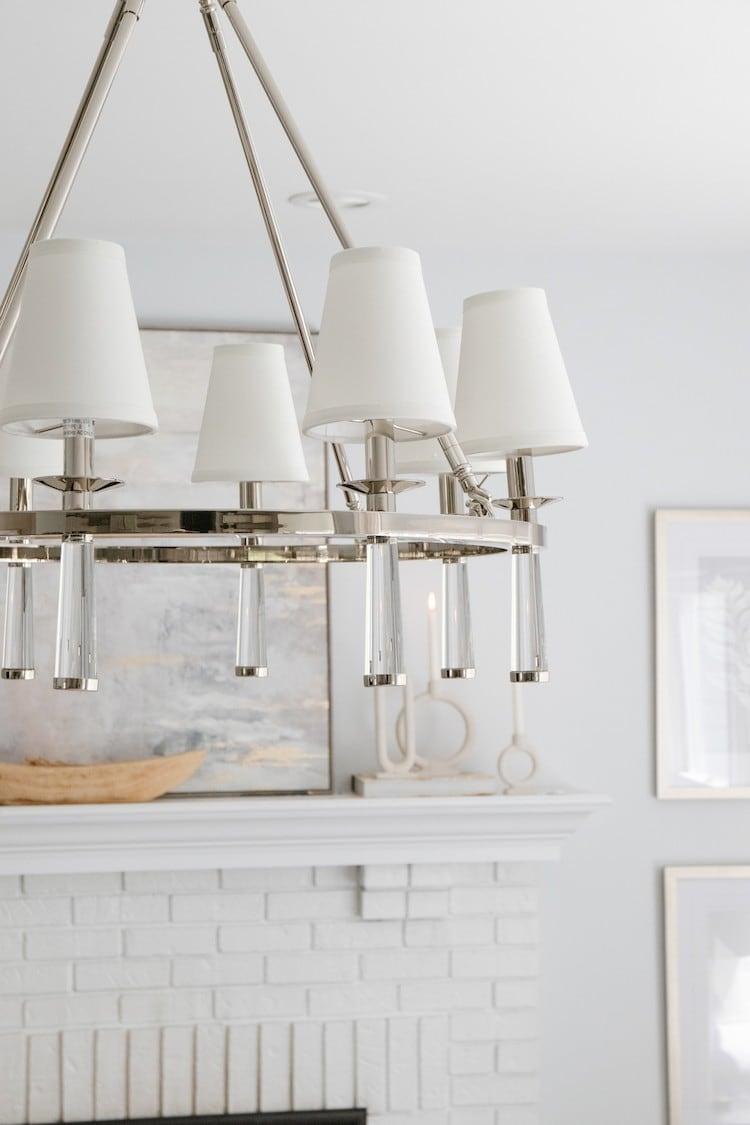 Chic Polished Nickel 8-Light Chandelier with White Silk Drum Shade