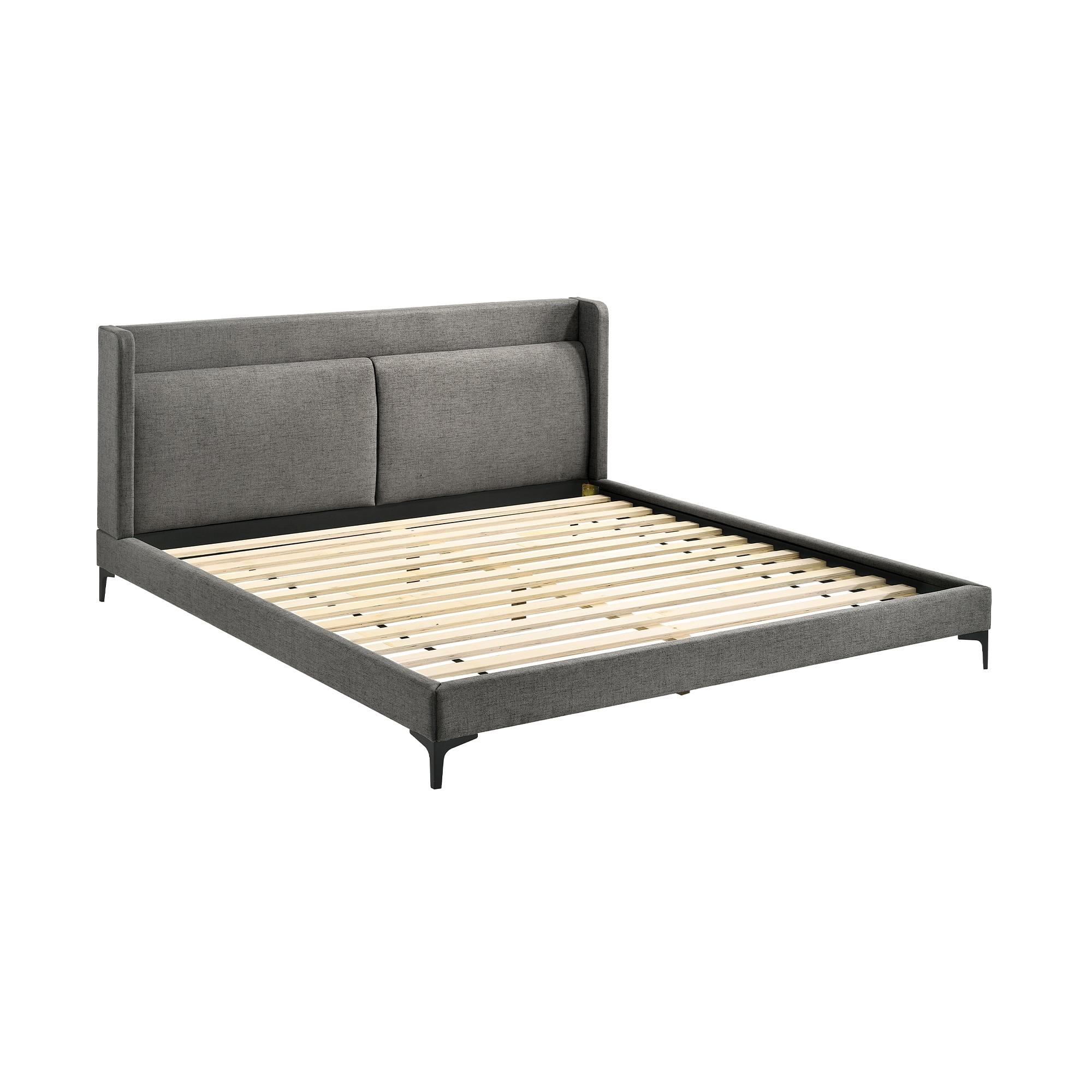 Transitional Gray Fabric King Platform Bed with Storage Drawer