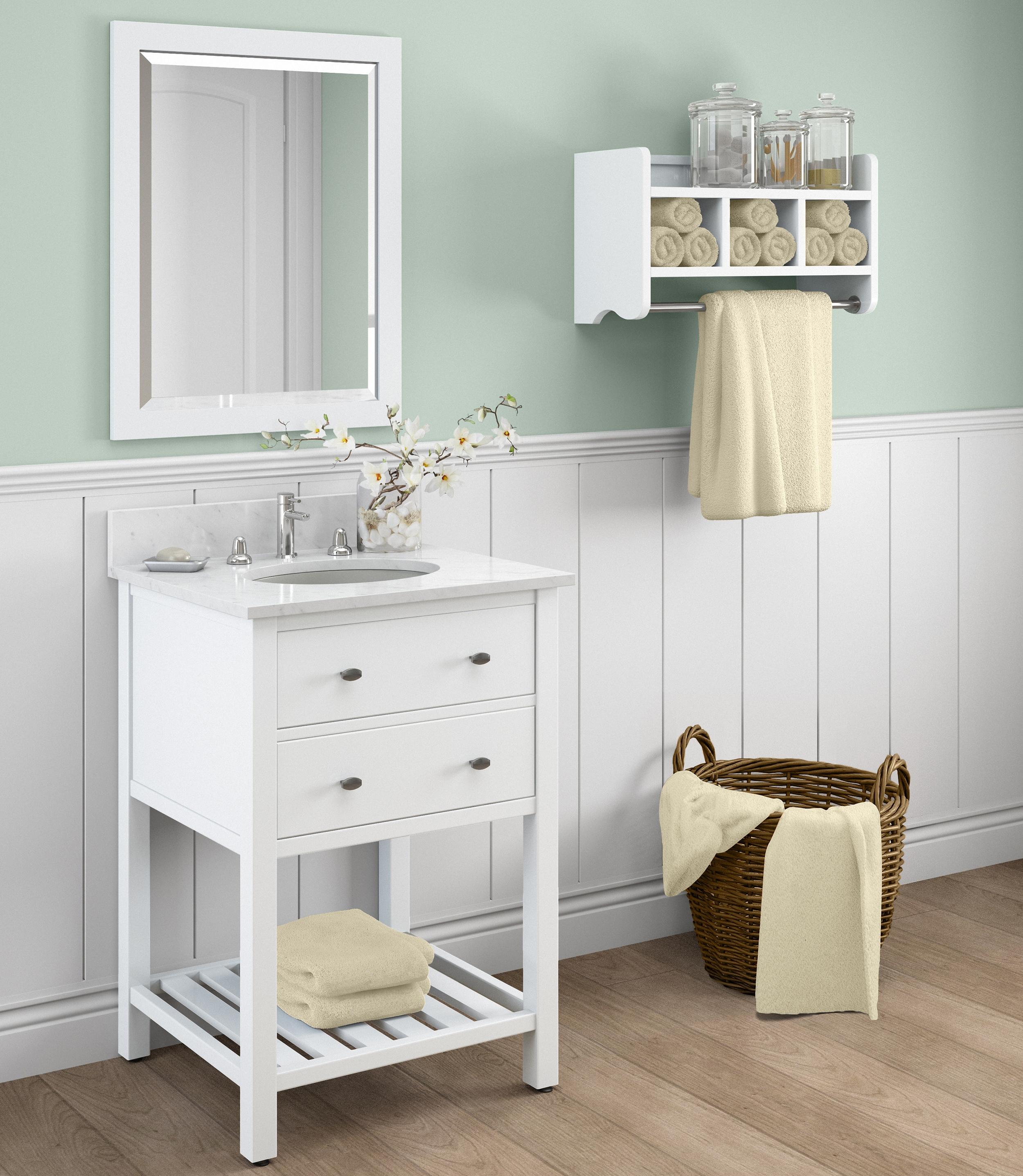 Alaterre 25" Bath Storage Shelf with Towel Rod, White