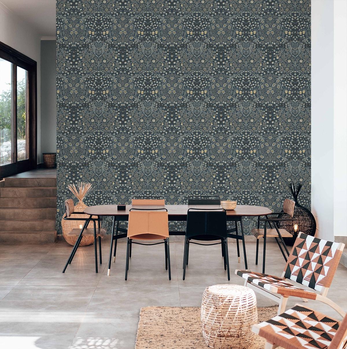 NextWall  Victorian Garden Floral Peel and Stick Wallpaper 20.9 in. W x 18 ft. L - Aegean Blue & Warm Stone