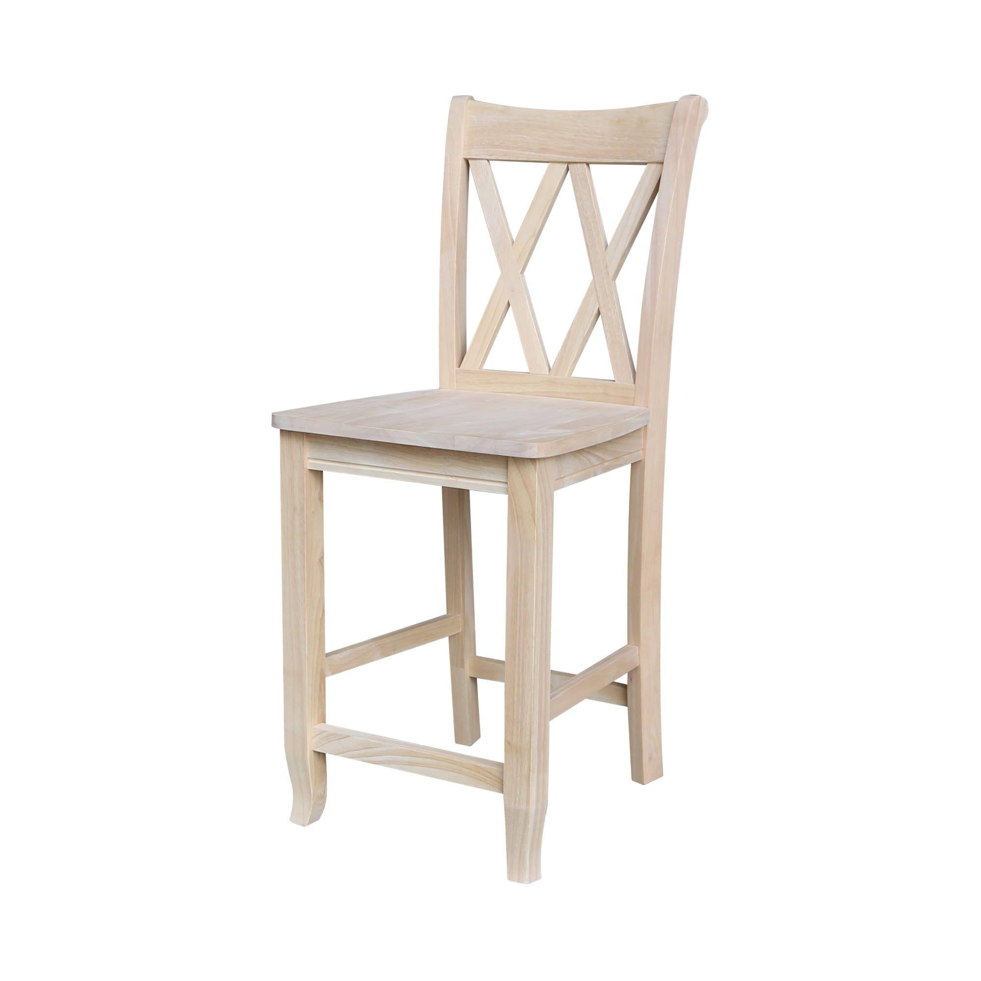 24" Double X Back Counter Height Barstool Unfinished - International Concepts: Solid Wood, Kitchen Island Seating