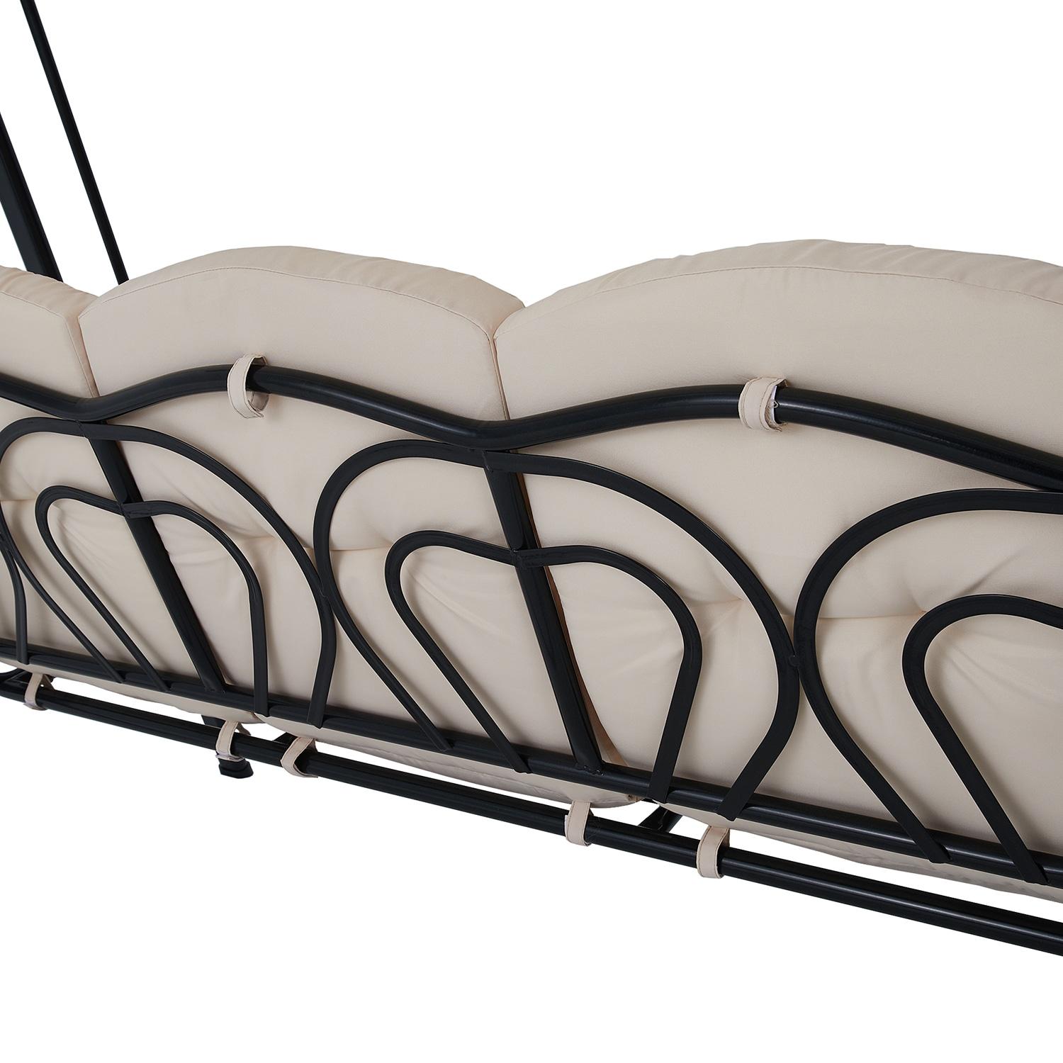 Outsunny 3-Seat Outdoor Patio Swing with Adjustable Tilt Canopy, Cushions, Pillow, Steel Frame, Side Tray, Cup Holder, Beige