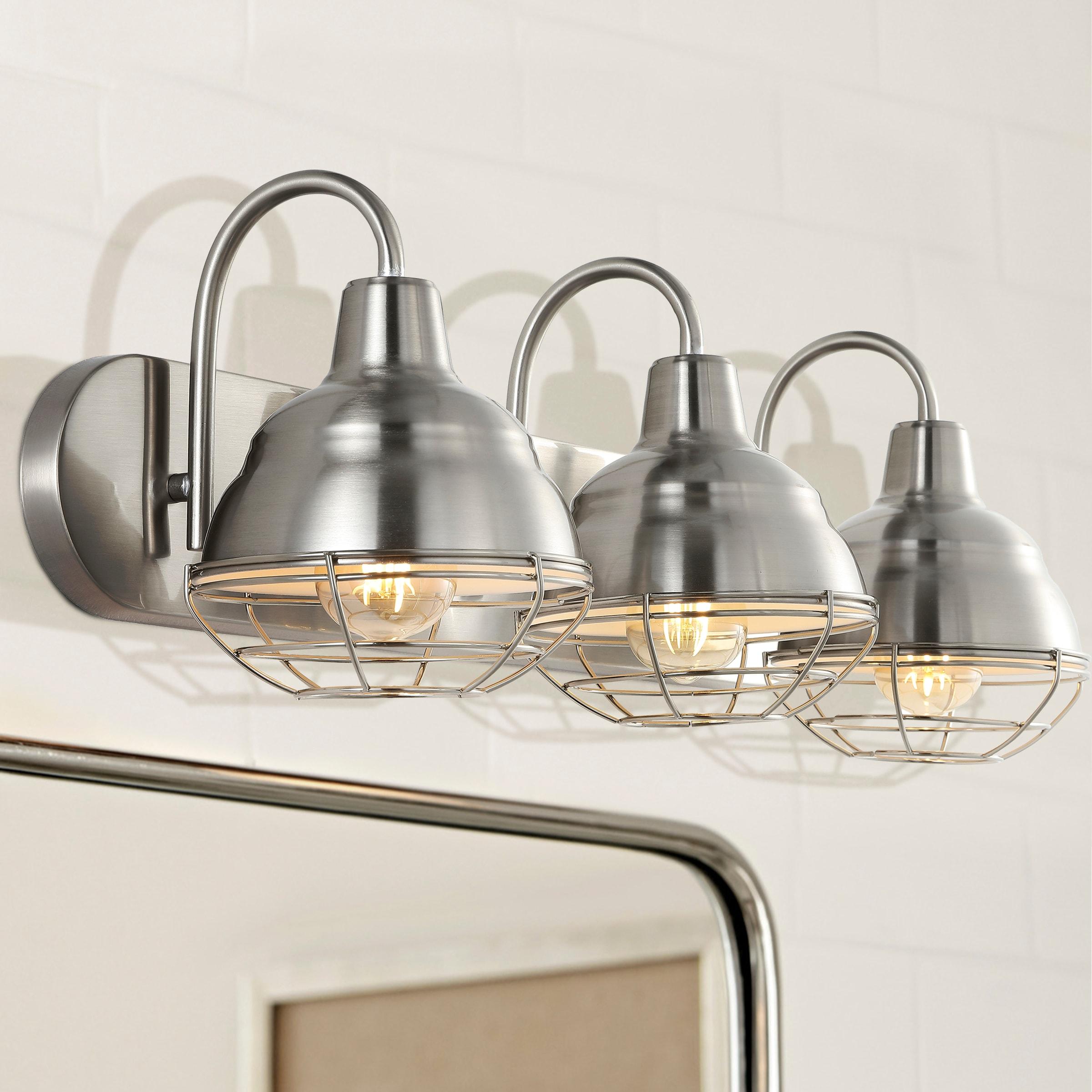 BEAUTY DEPOT 24.5" 3-Light Industrial Farmhouse Vanity Light, Nickel Finish, Led Bulbs Included, Modern Rustic Bathroom, Hallway, Living Room, Bedroom Mirror Cabinet Lighting