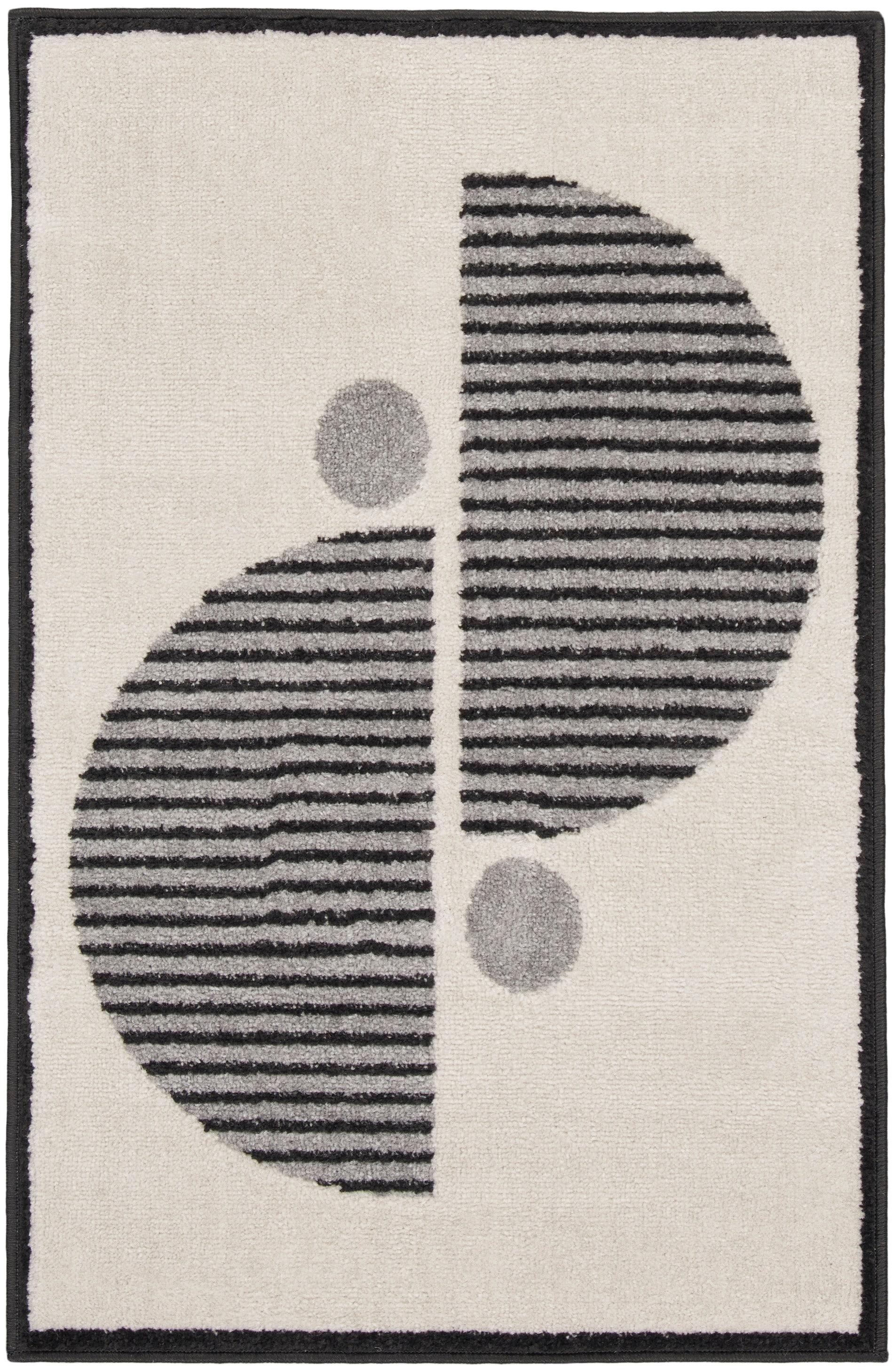 Nourison Modern Passion Circle Mid-Century Modern Indoor Rug Ivory/Black 2' x 3'