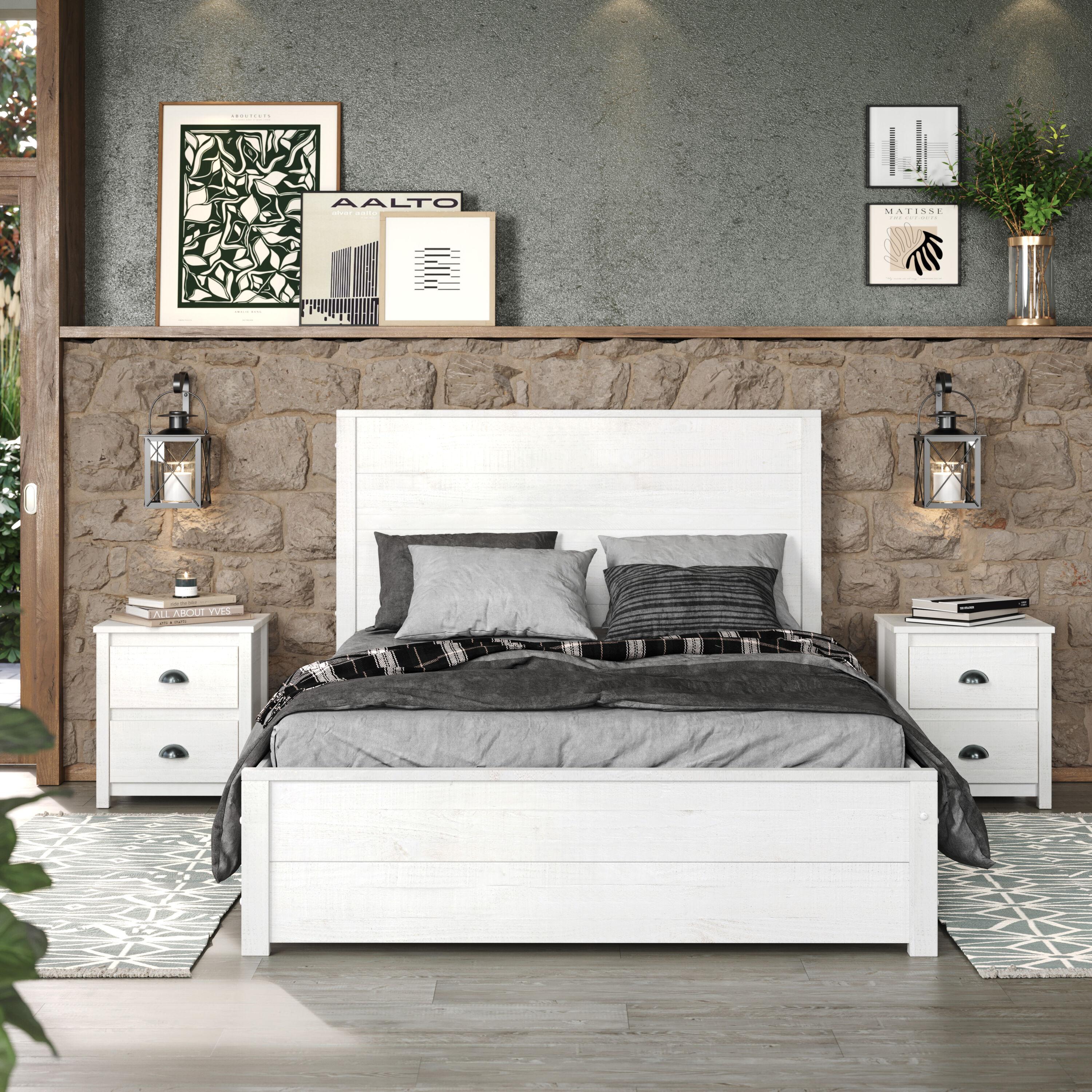 Camaflexi Hampton Solid Wood King Size Bed Frame with Headboard, King Bed with Wood Slat Supports, Coastal White Finish