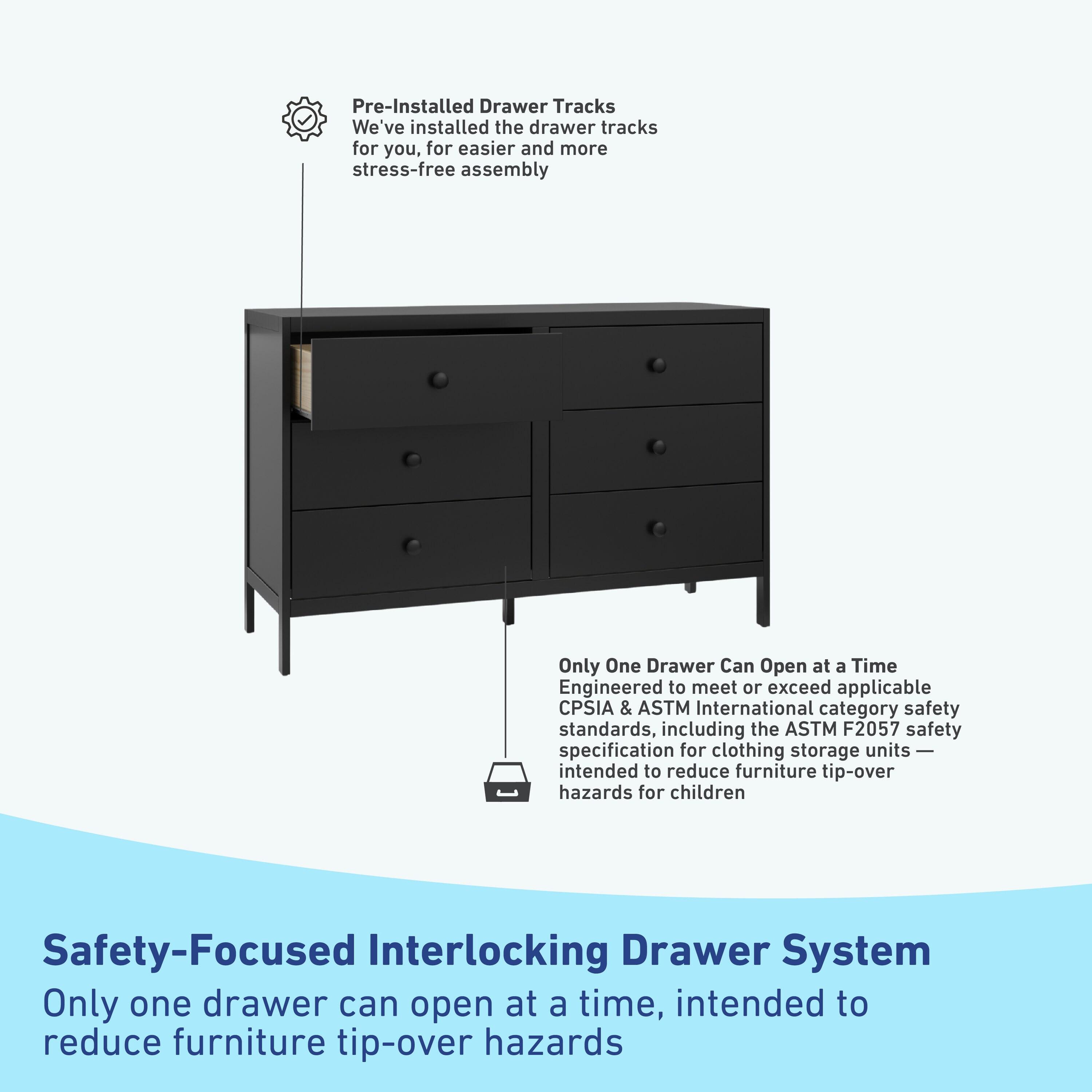 Graco Universal 6-Drawer Double Dresser - Black