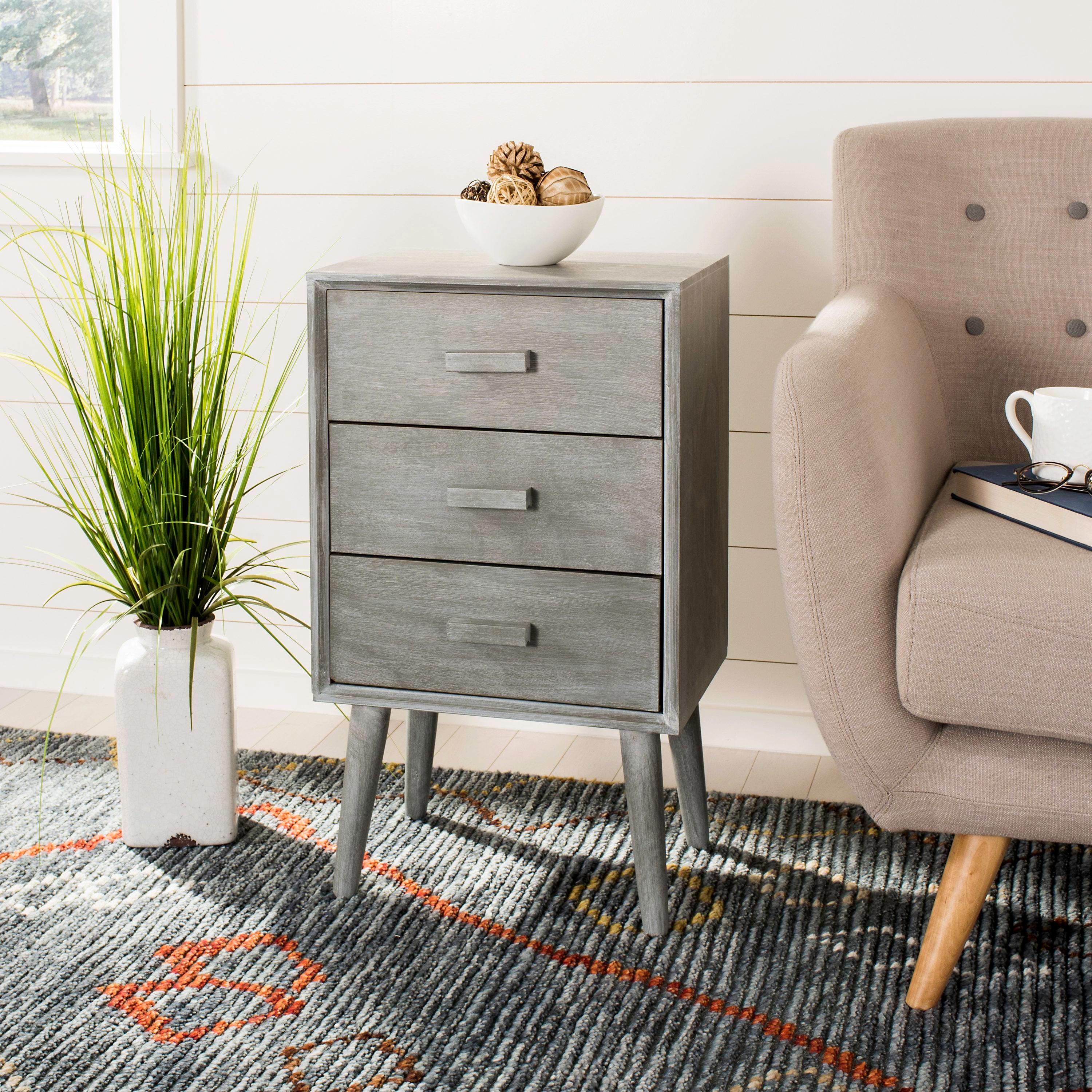 Pomona 3 Drawer Accent Table - Slate Grey - Safavieh.