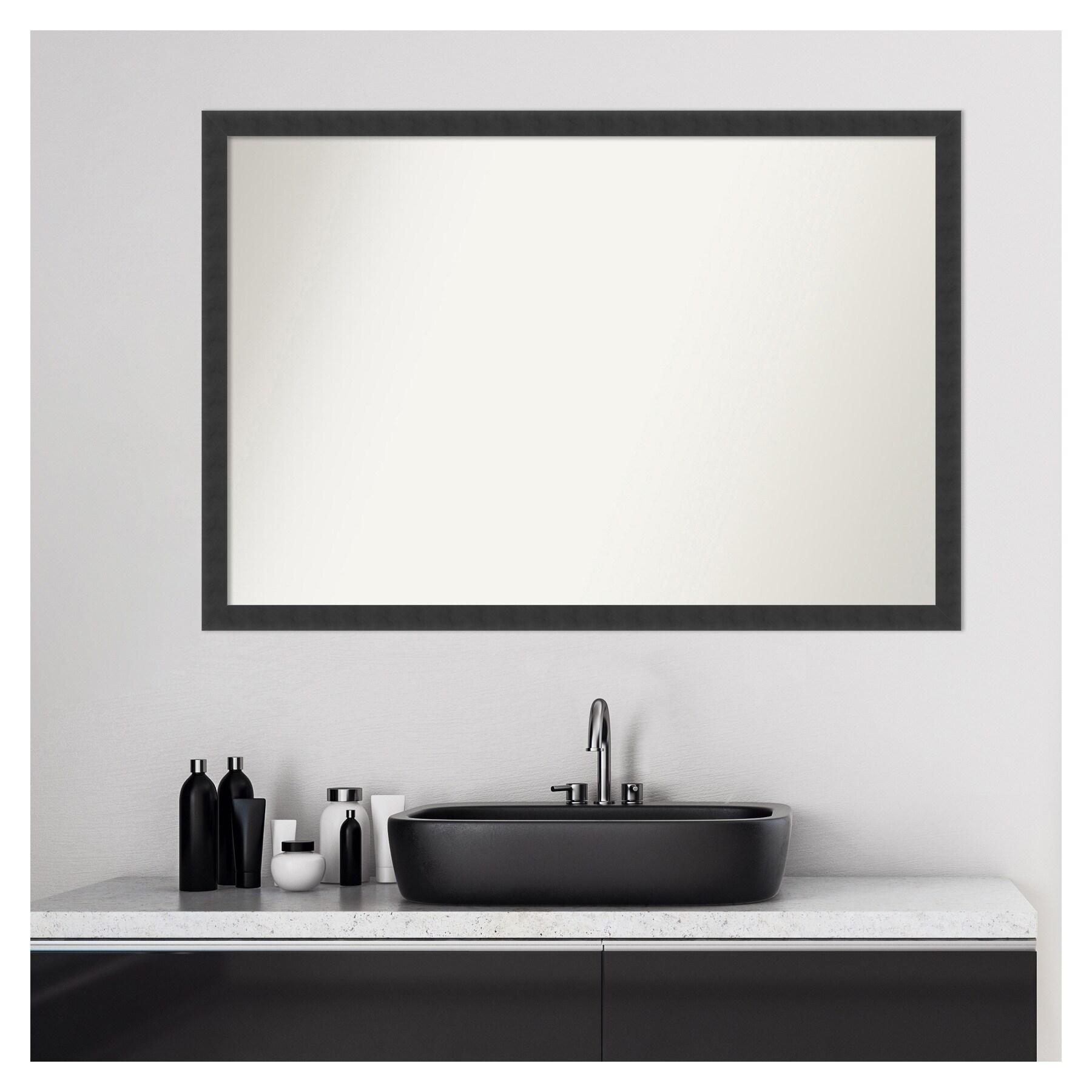Amanti Art Mezzanotte Black Non-Beveled Wood Bathroom Wall Mirror 26 x 38 in.