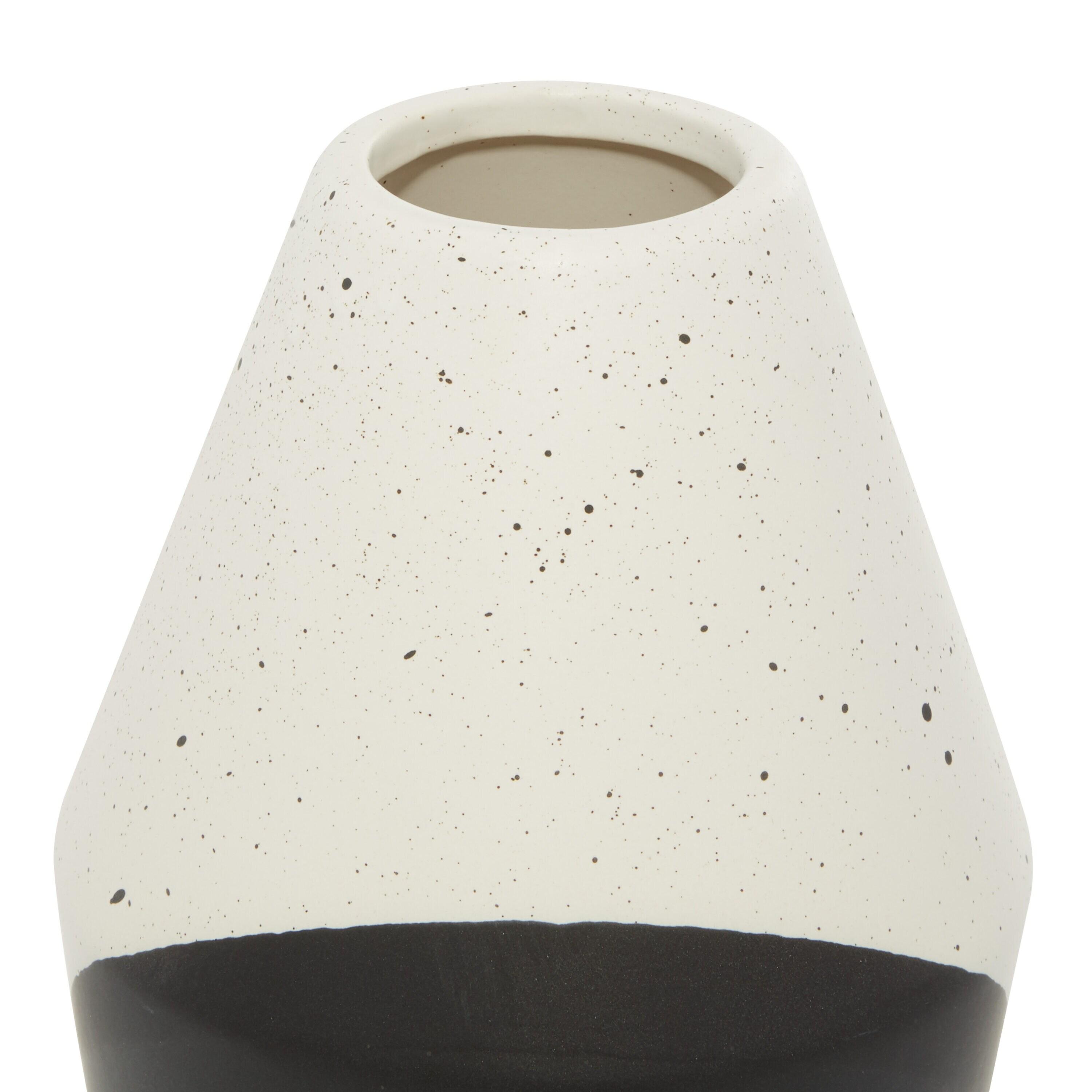 DecMode 12" Handmade Color Block Speckled Black Ceramic Vase