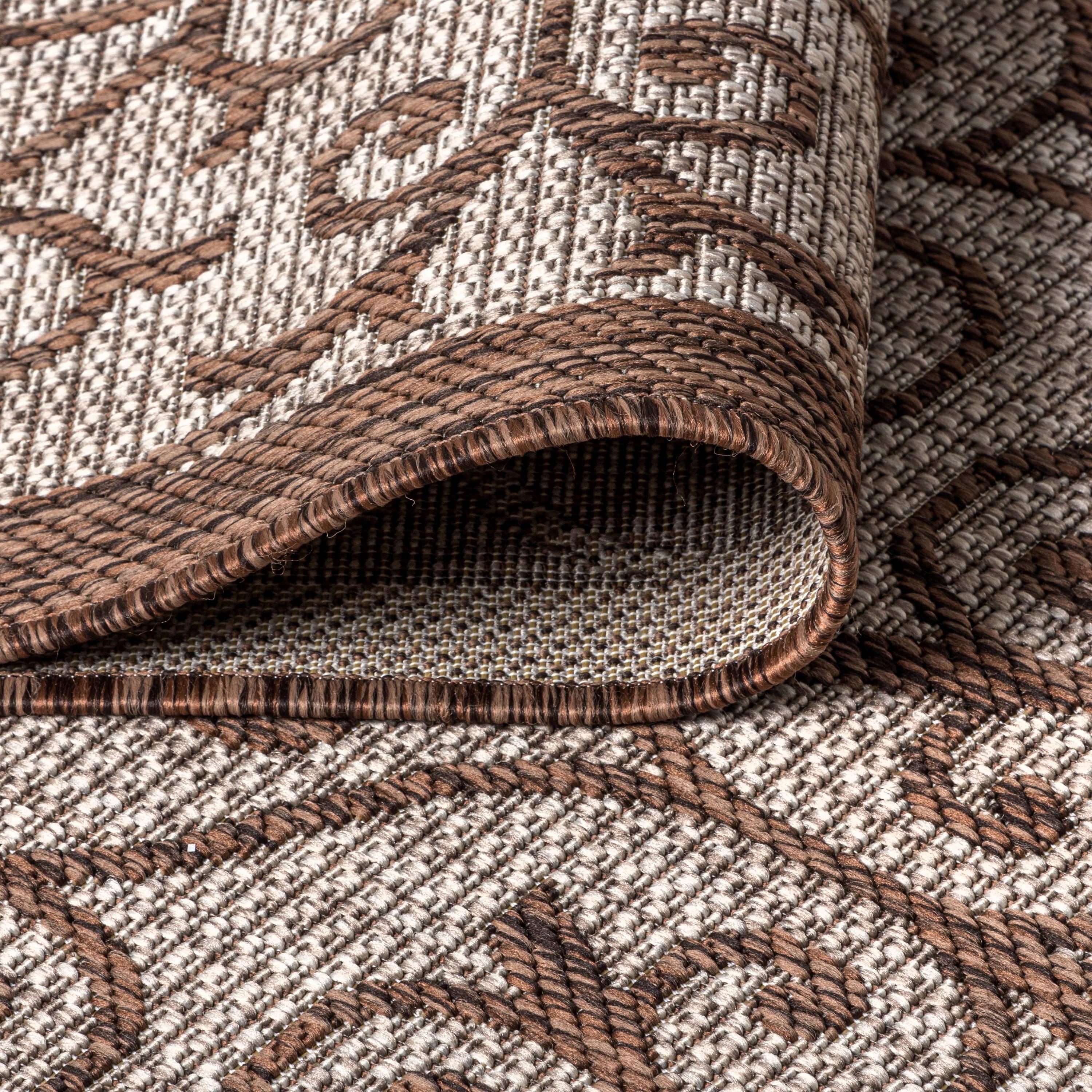 5' Square Madrid Vintage Filigree Textured Weave Indoor/Outdoor Area Rug, Taupe/Espresso - JONATHAN Y