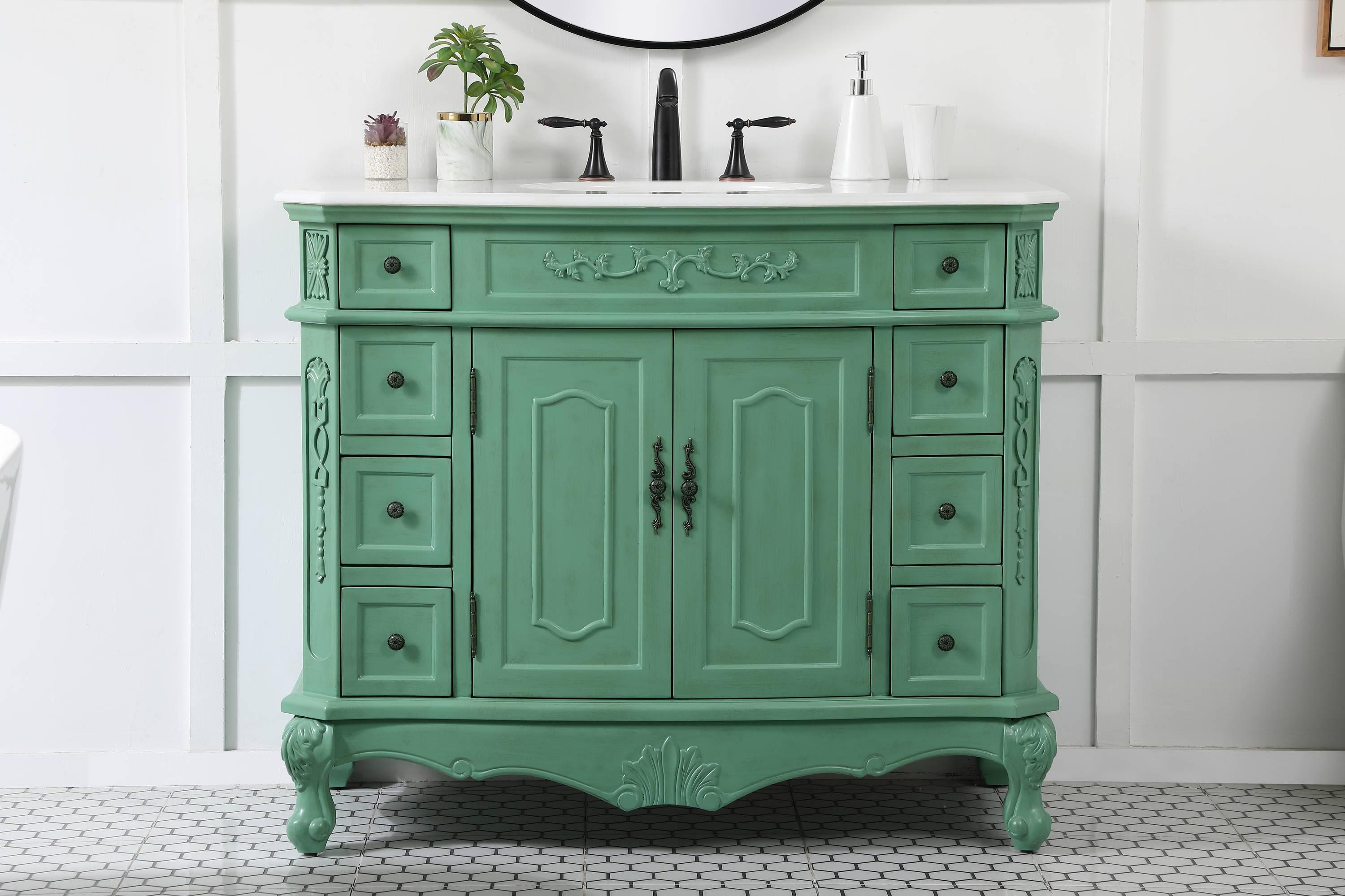 Elegant Decor Danville 42" Solid Wood Single Bathroom Vanity in Vintage Mint