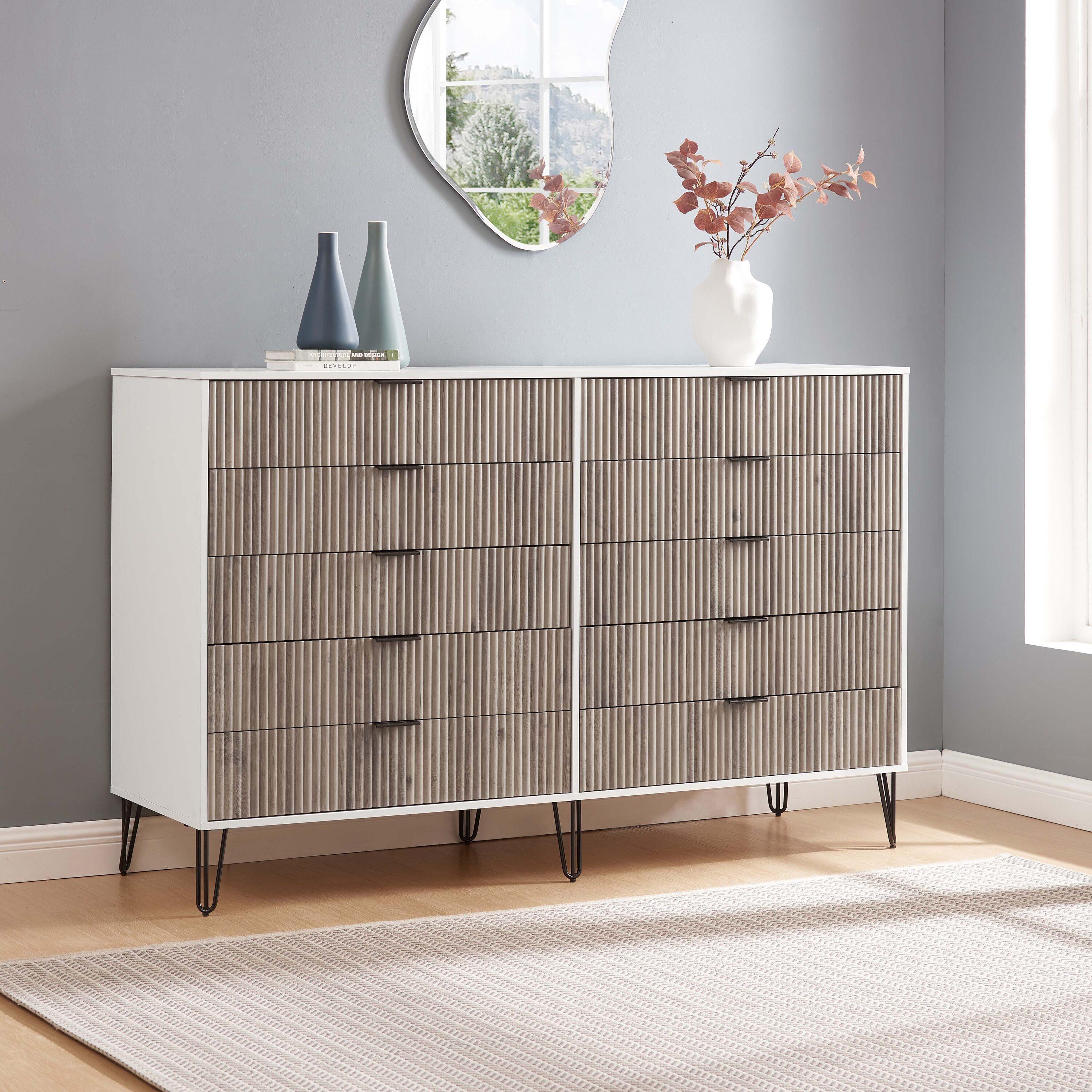 Manhattan Comfort Dumbo 10 Drawer Double Dresser White/Gray