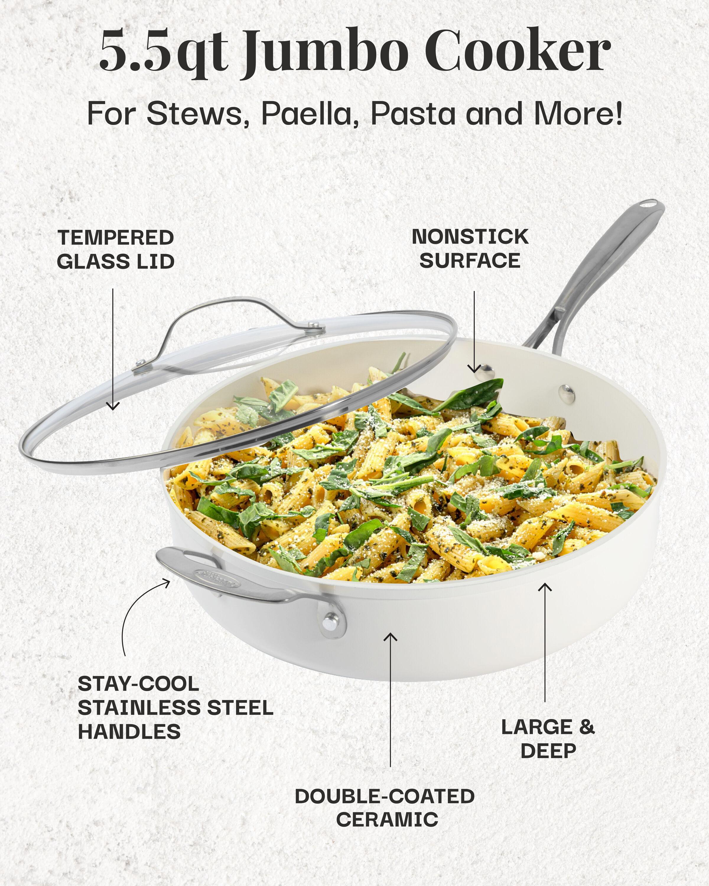 Gotham Steel Gotham Steel Naturals Cream Ultra Nonstick Ceramic 5.5 Qt Jumbo Cooker Pan with Lid