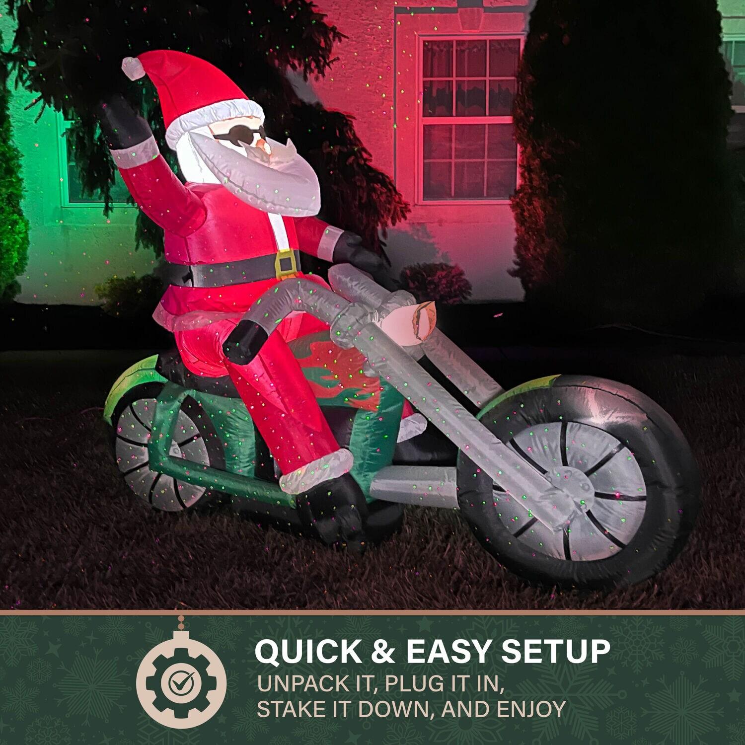 Fraser Hill Farm Fraser Hill Farm 6-Ft. Wide Motorcycle Santa Blow Up Inflatable with Lights