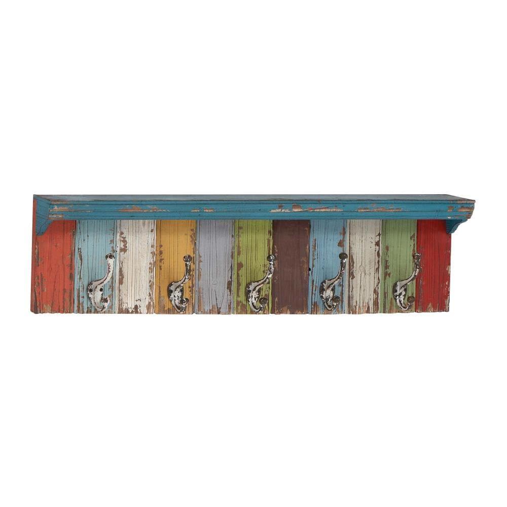 DecMode 35" x 9" Multi Colored Wood 10 Hangers Wall Hook, 1-Piece