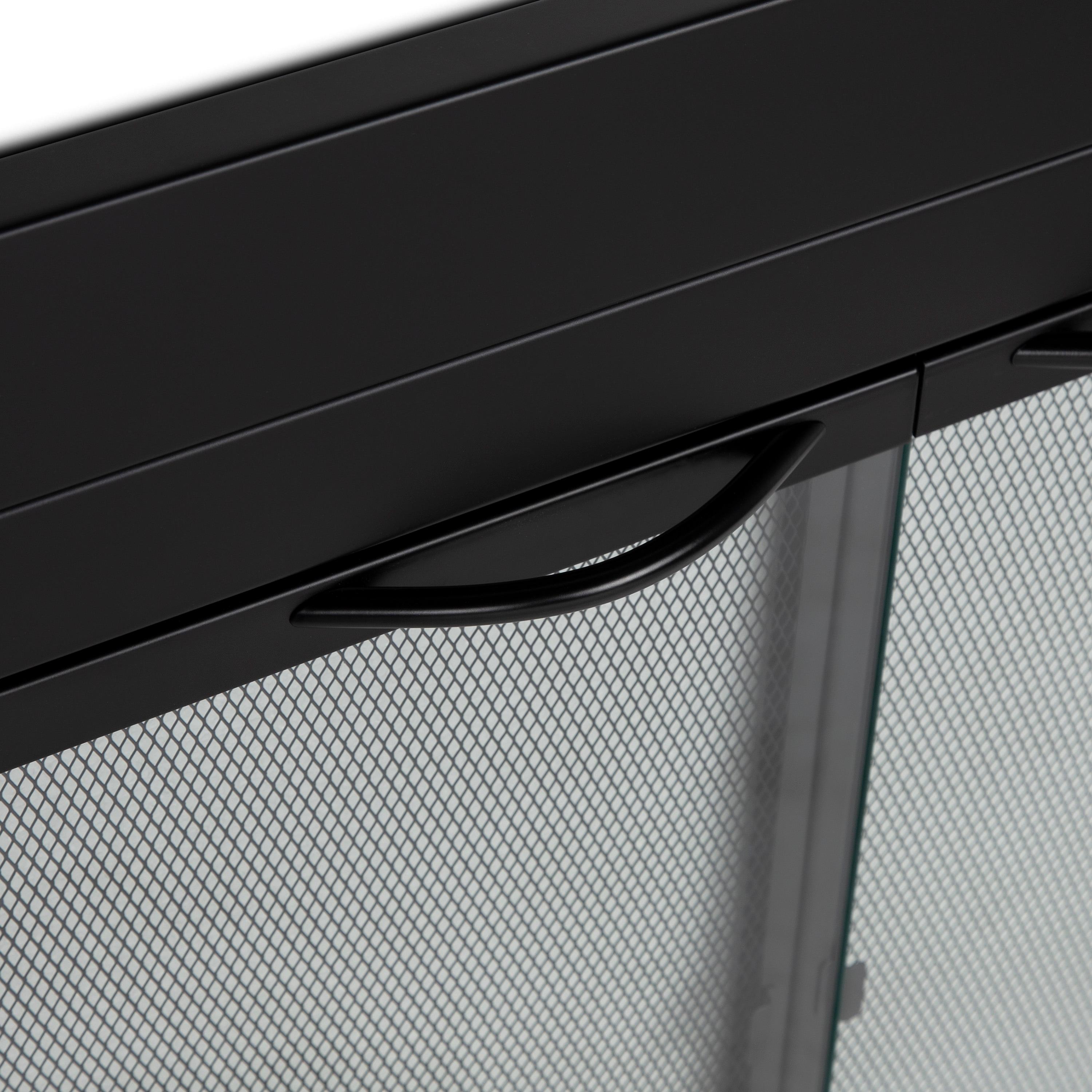 GHP Group AN-1011 Alpine Cabinet Style Fireplace Screen And Glass Doors, Medium, Black Powder Coated Finish