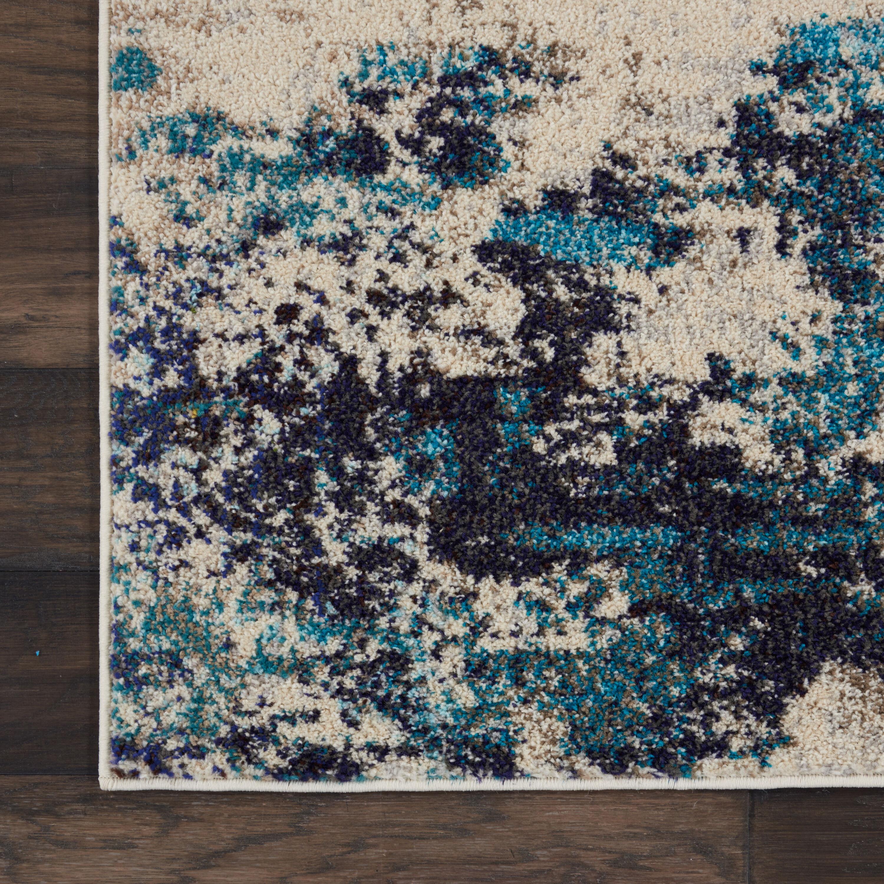 Celestial CES02 Area Rug Colorful Contemporary Abstract By Nourison Ivory Teal Blue 7' x 10'