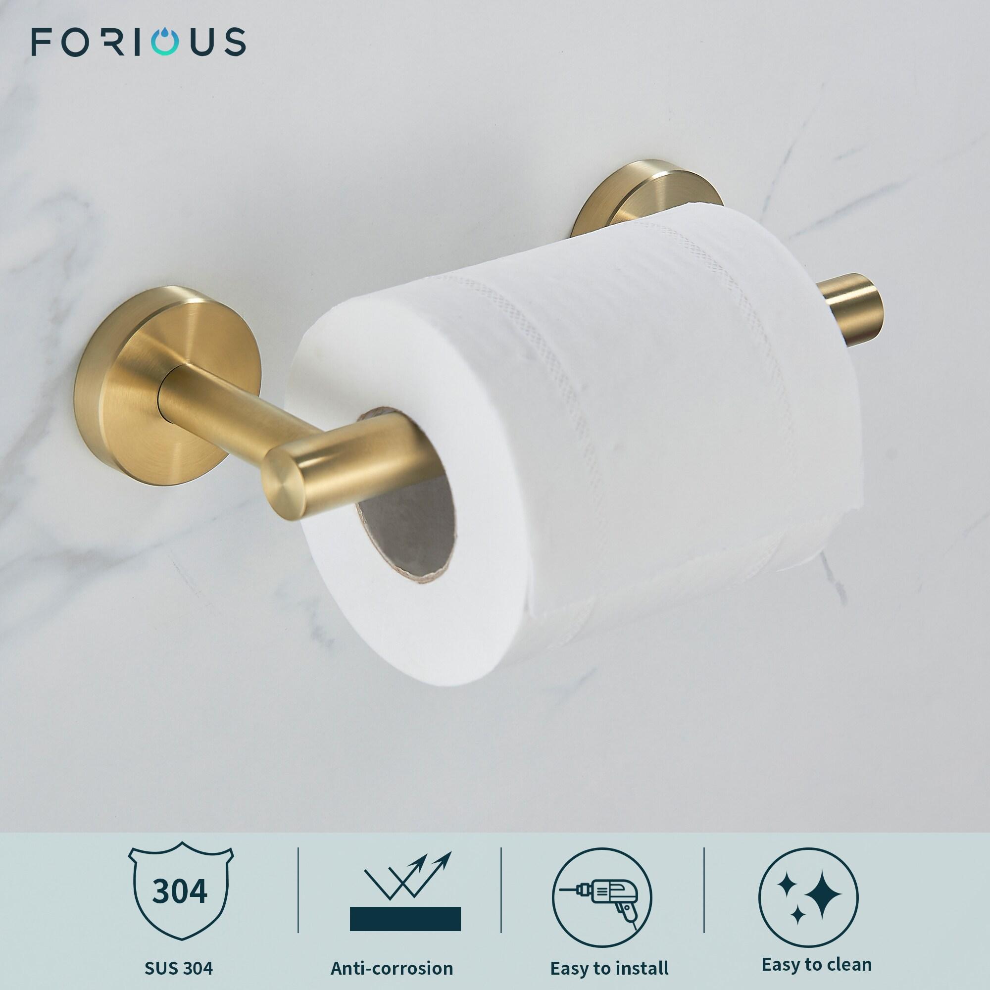 MOGFCT Toilet Paper Holder Brushed Gold Wall Mounted, Double Post Pivoting Toilet Paper Holder SUS 304 Stainless Steel Bathroom