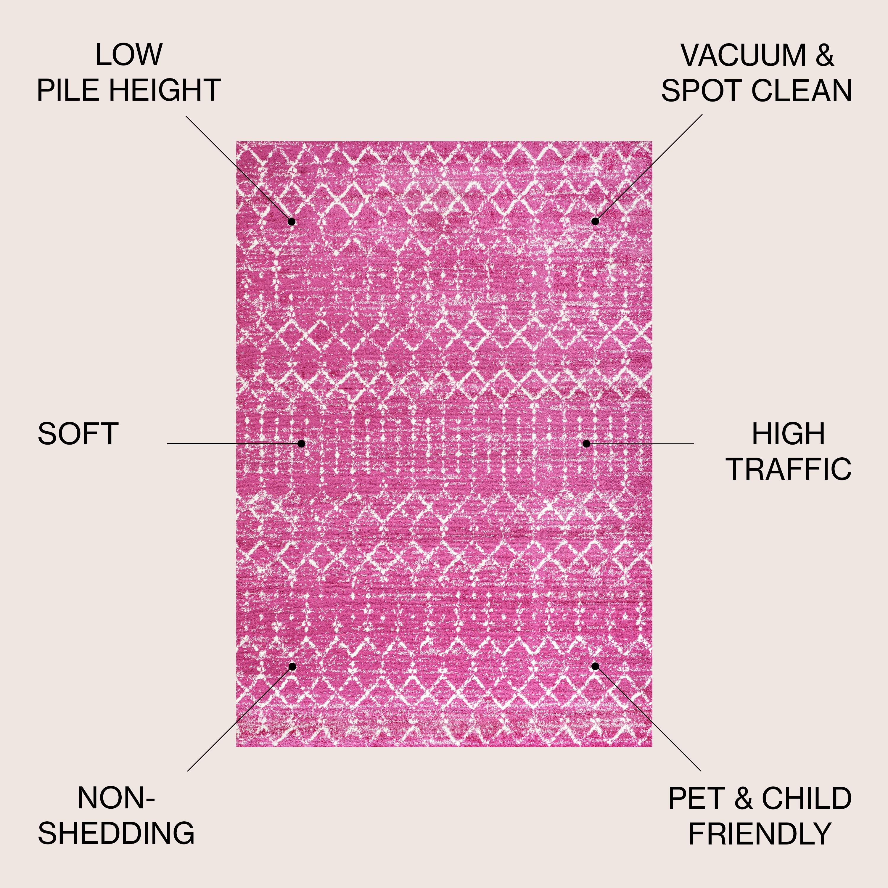 8' x 10' Moroccan HYPE Boho Vintage Diamond Area Rug, Fuchsia/Ivory - JONATHAN Y