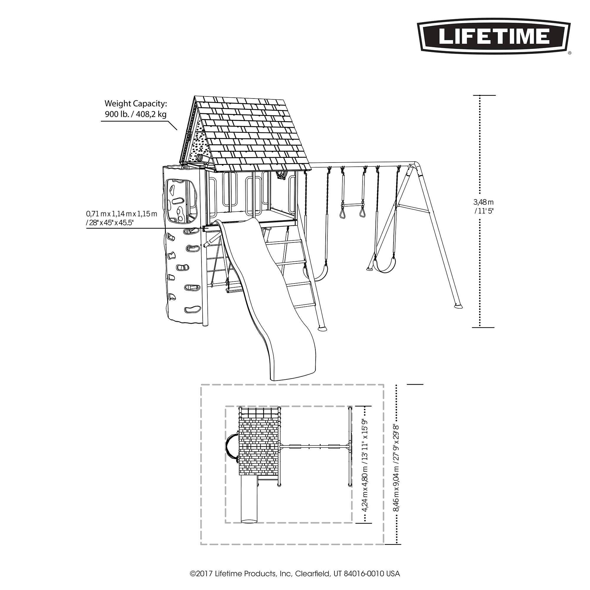 Lifetime Kid's Big Stuff Metal Swing Set with Slide and Climbing Wall (91086)