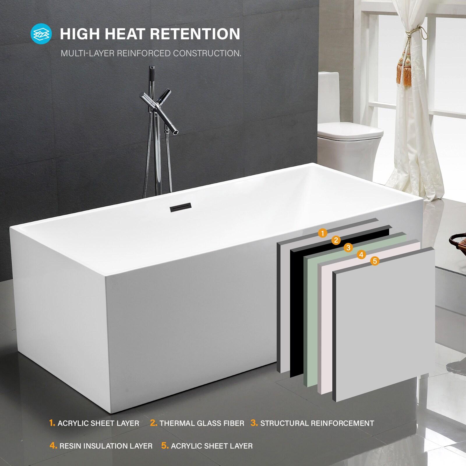 Vanity Art 67" Acrylic Freestanding Soaking Bathtub with Overflow and Pop-up Drain