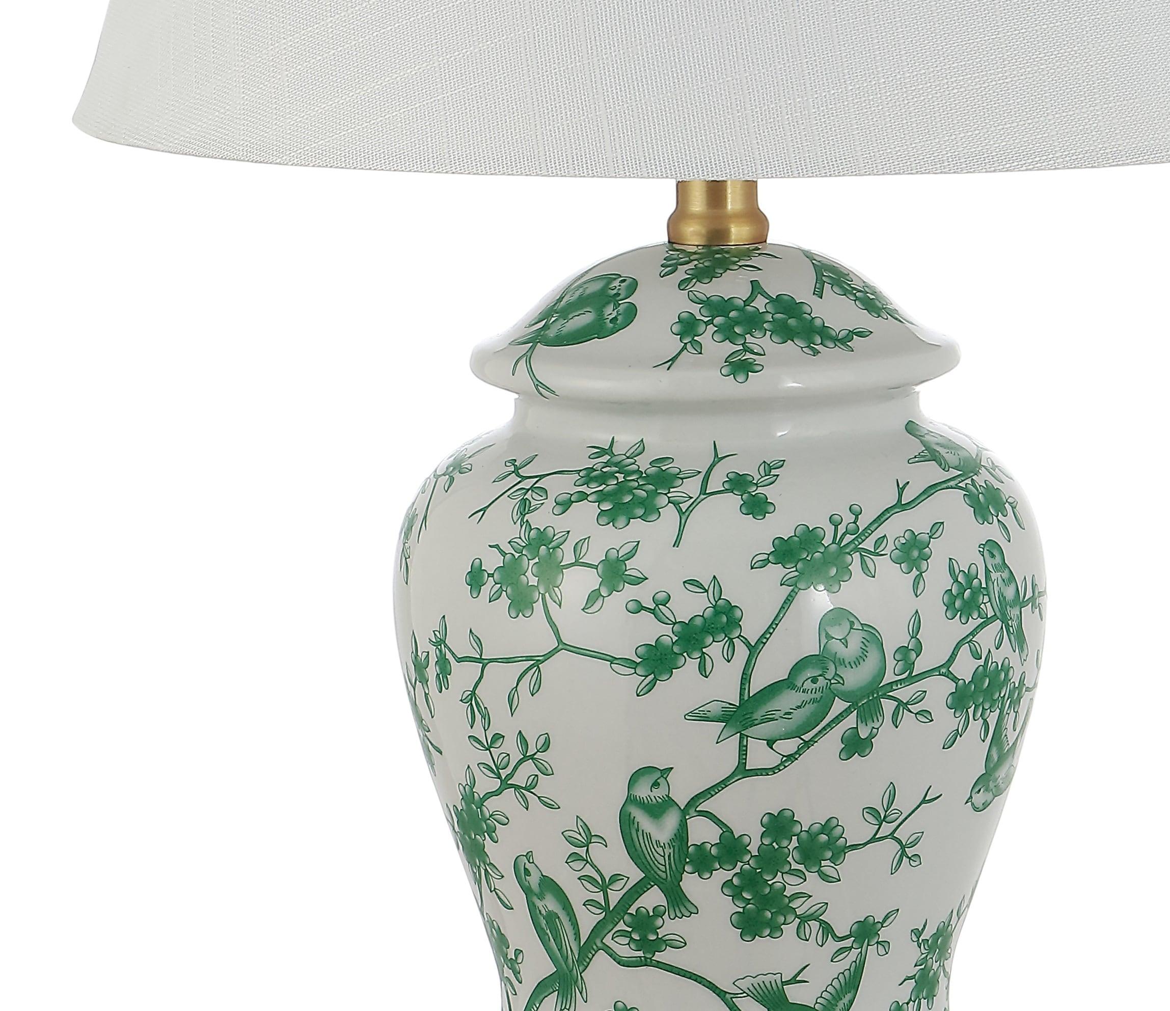 JONATHAN Y JYL3005B Penelope 22" French Country Cottage Ceramic/Iron Chinoiserie Ginger Jar LED Table Lamp, Classic for living room, dinning room, bedroom Bulb Included, White/Green