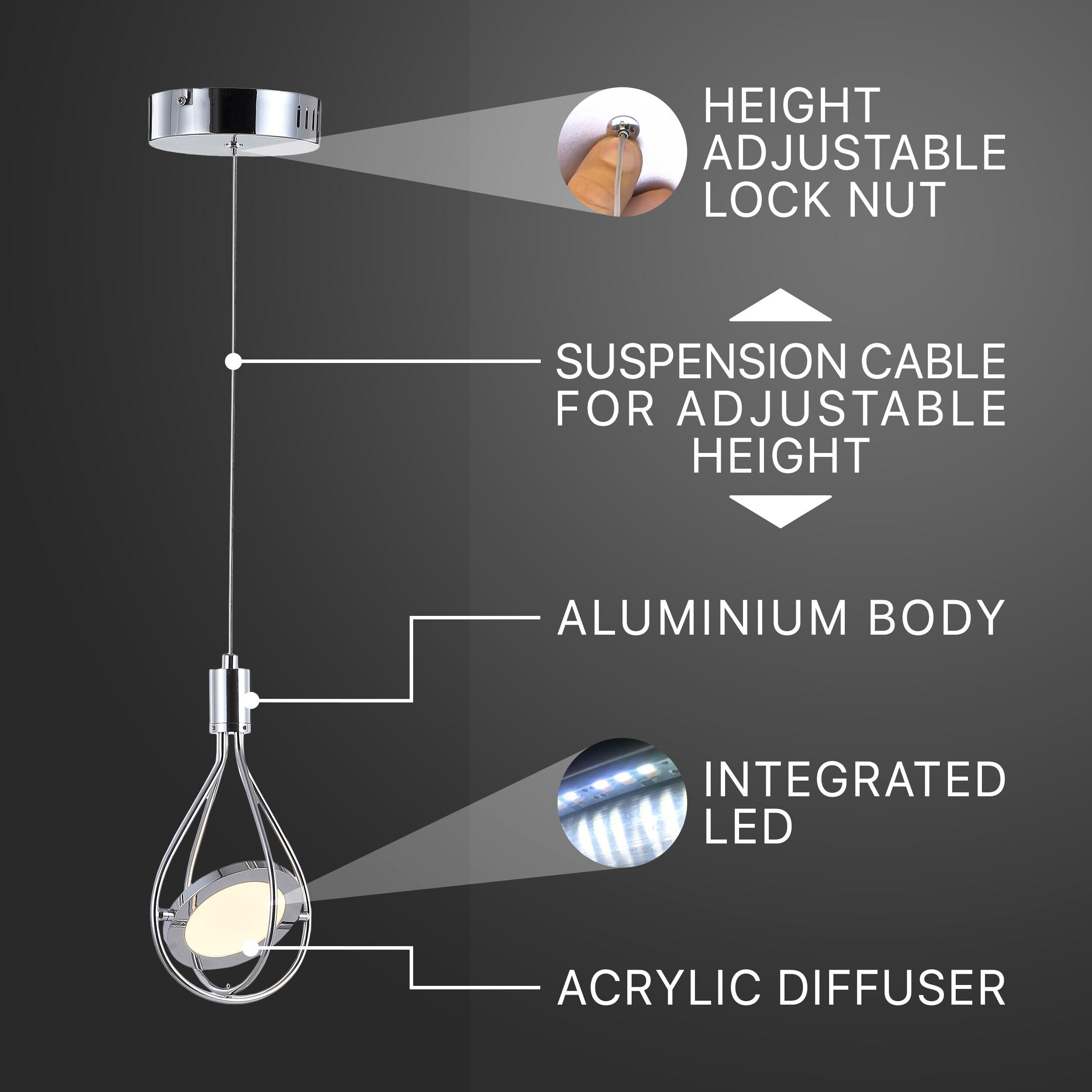 Orion 5.5" Adjustable Modern Integrated 1-Light Cluster LED Metal Pendant, Chrome