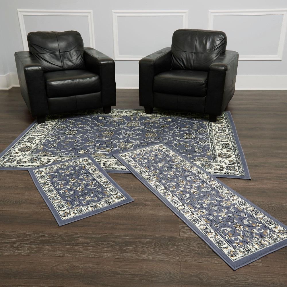 Home Dynamix Ariana Badah Damask Border Area Rug, Blue/Ivory, 3-Piece Set