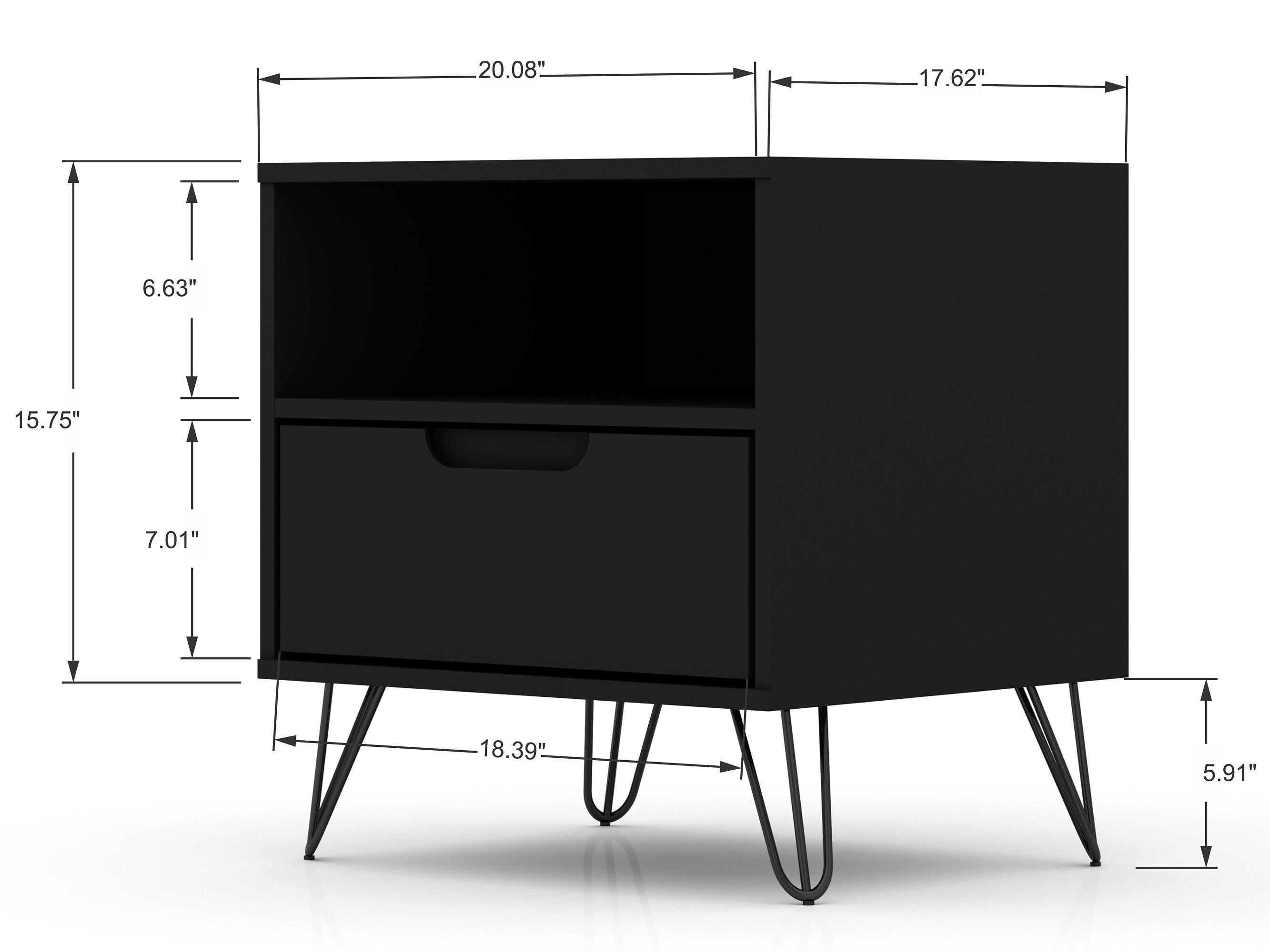 Set of 2 Rockefeller 1 Drawer Nightstands Black - Manhattan Comfort