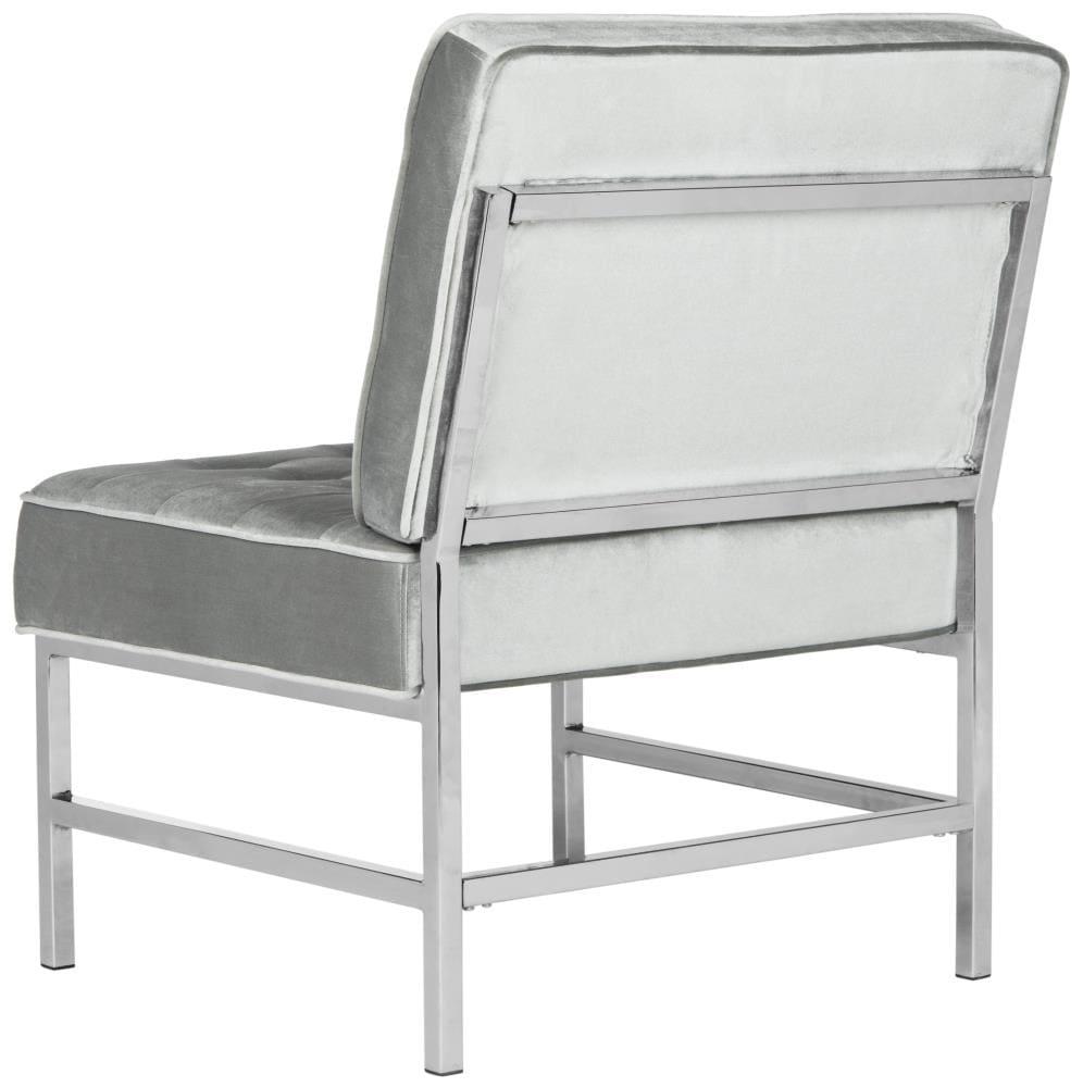 SAFAVIEH Ansel Modern Tufted Linen Chrome Accent Chair, Light Grey