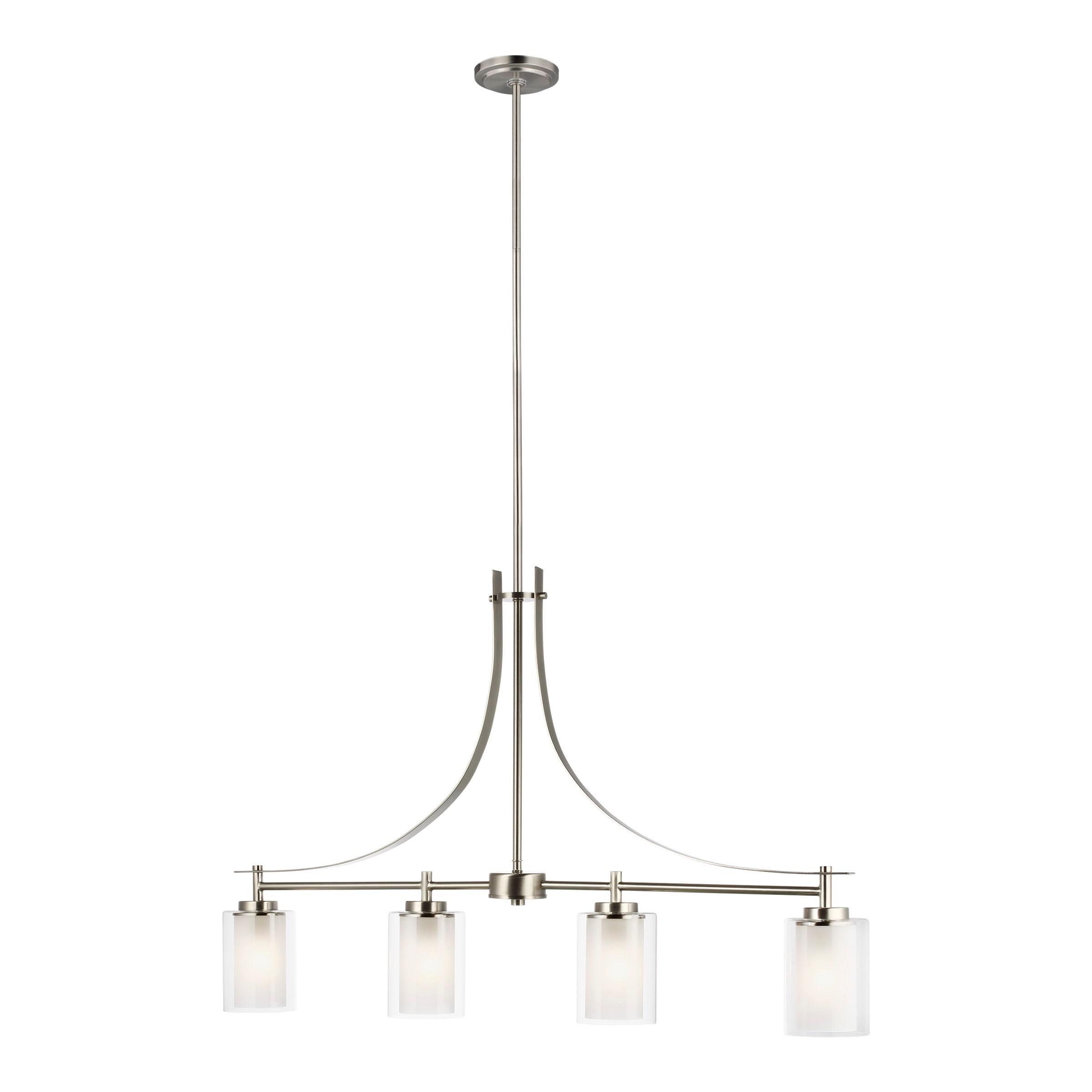 Elmwood Park 4-Light Brushed Nickel Hanging Dining Room Island Pendant with Satin Etched Glass Shades
