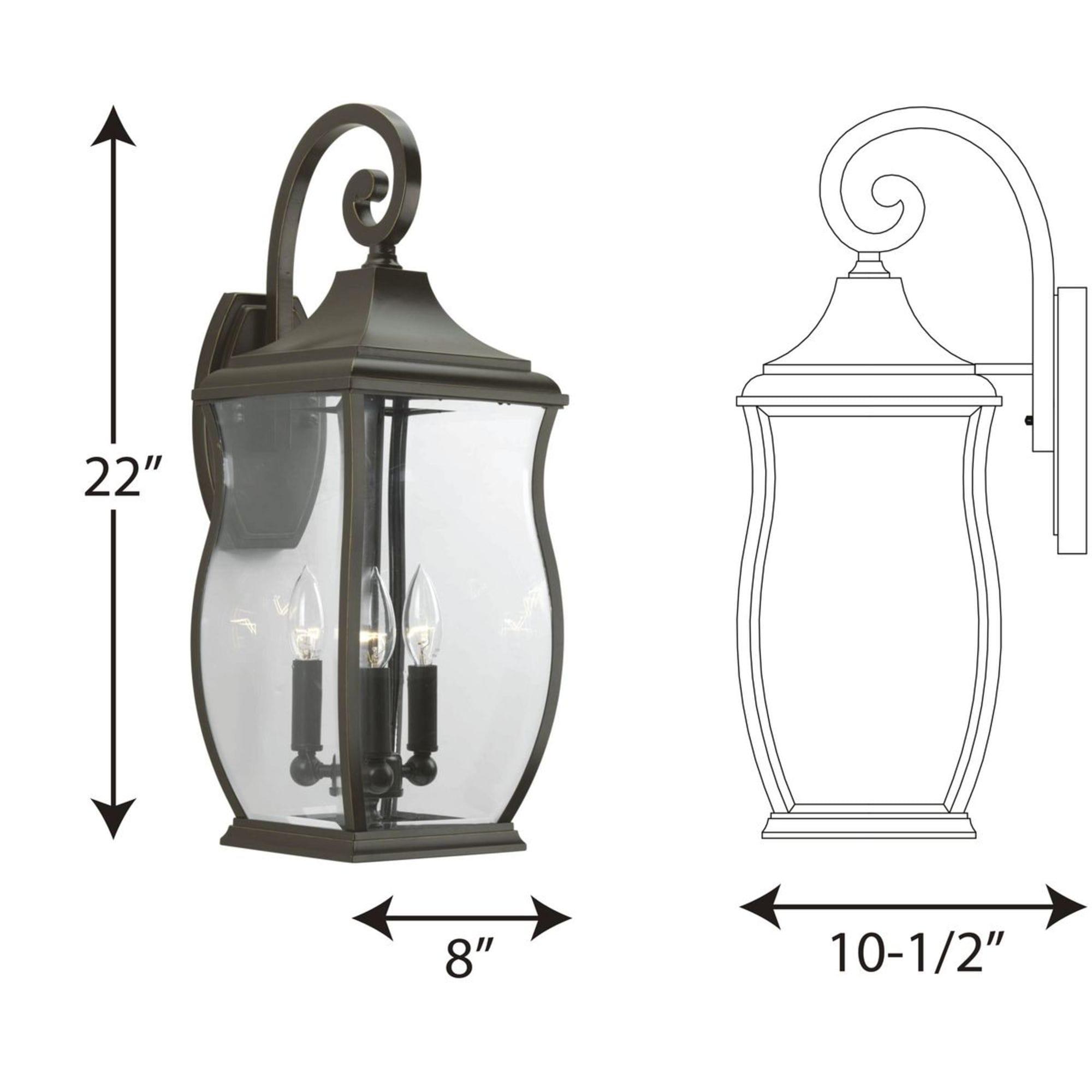 Progress Lighting Township 3-Light Outdoor Wall Lantern, Oil Rubbed Bronze, Clear Beveled Glass