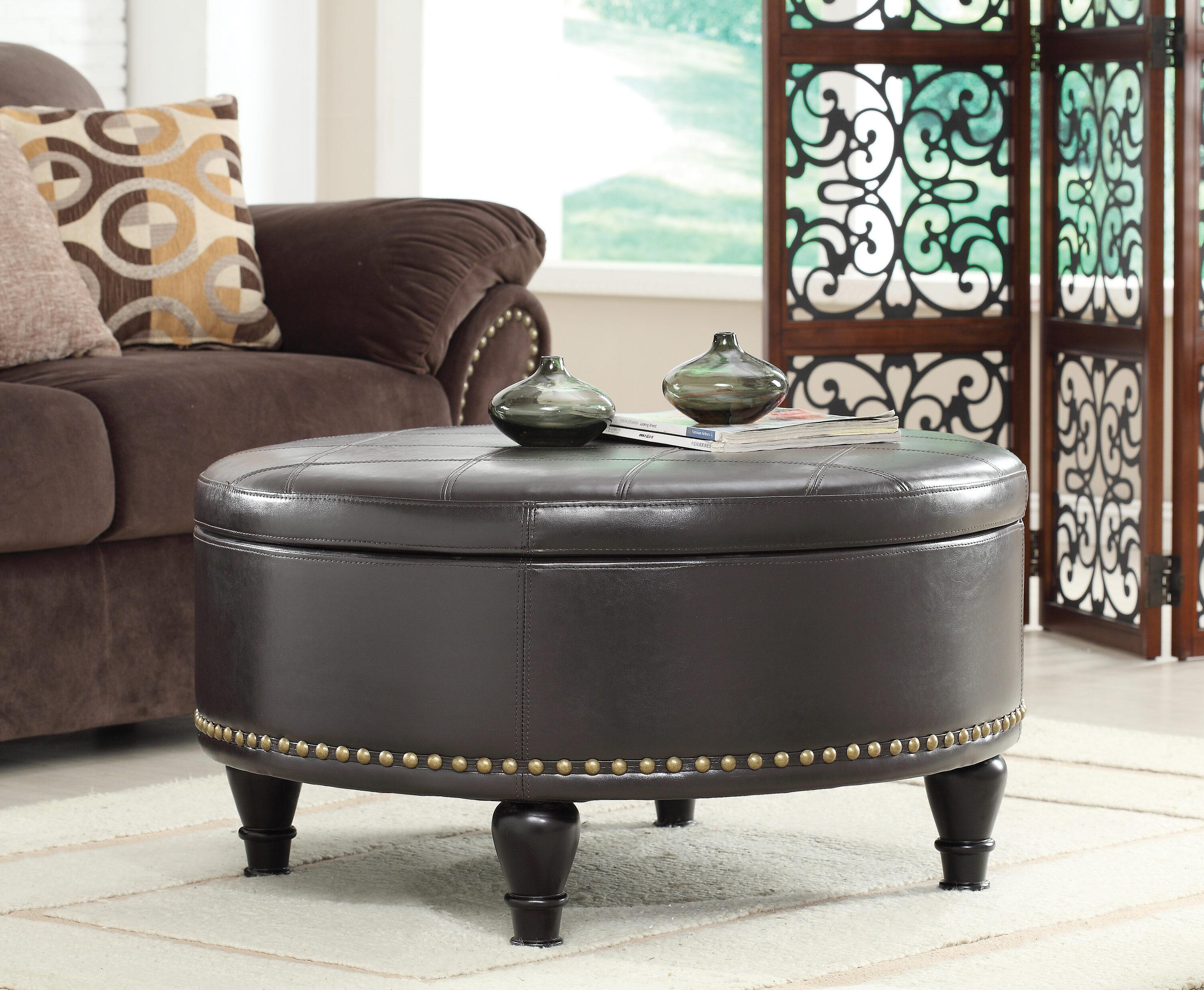 Augusta Storage Leather Ottoman in Espresso