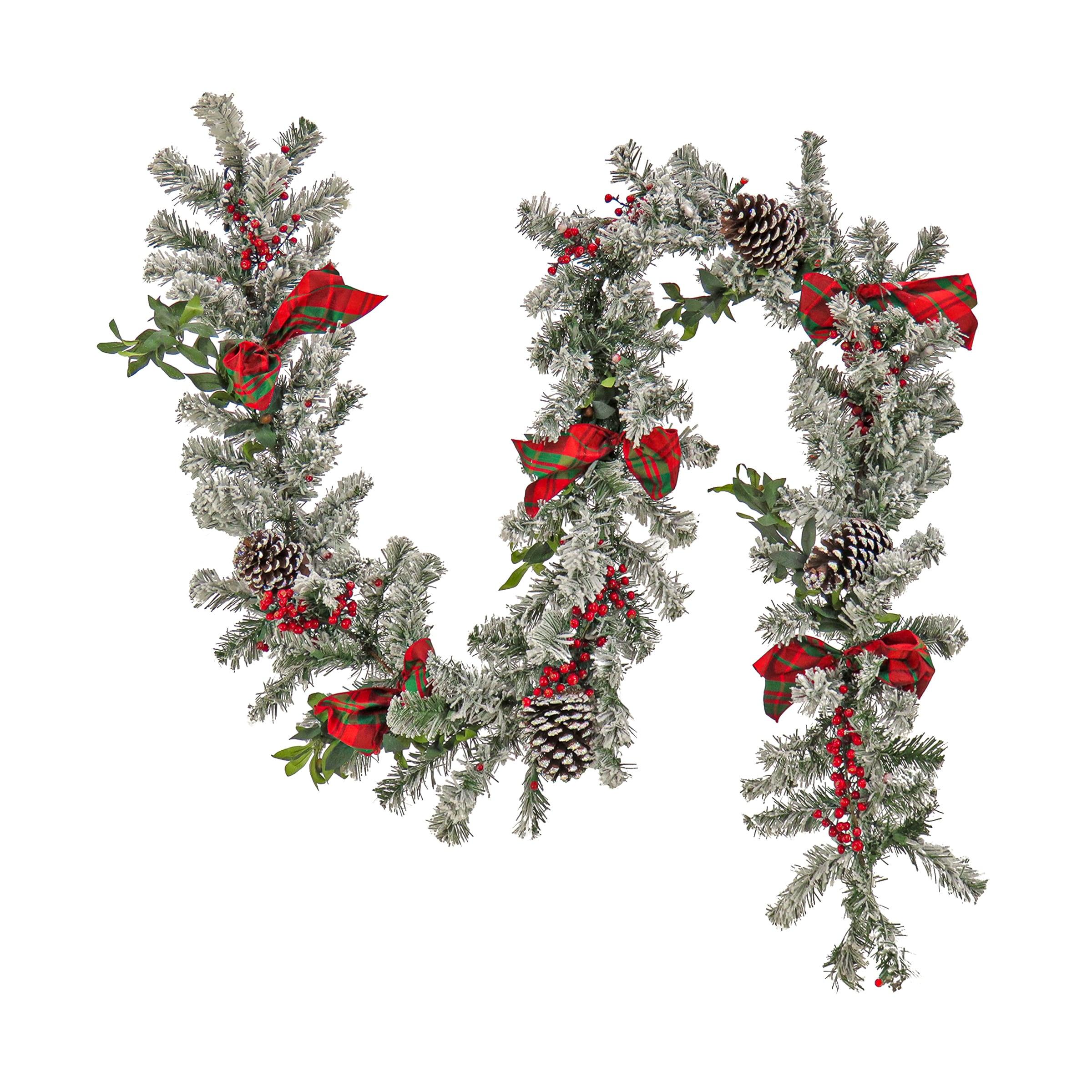 9 ft. General Store Snowy Garland with LED Lights and Bows