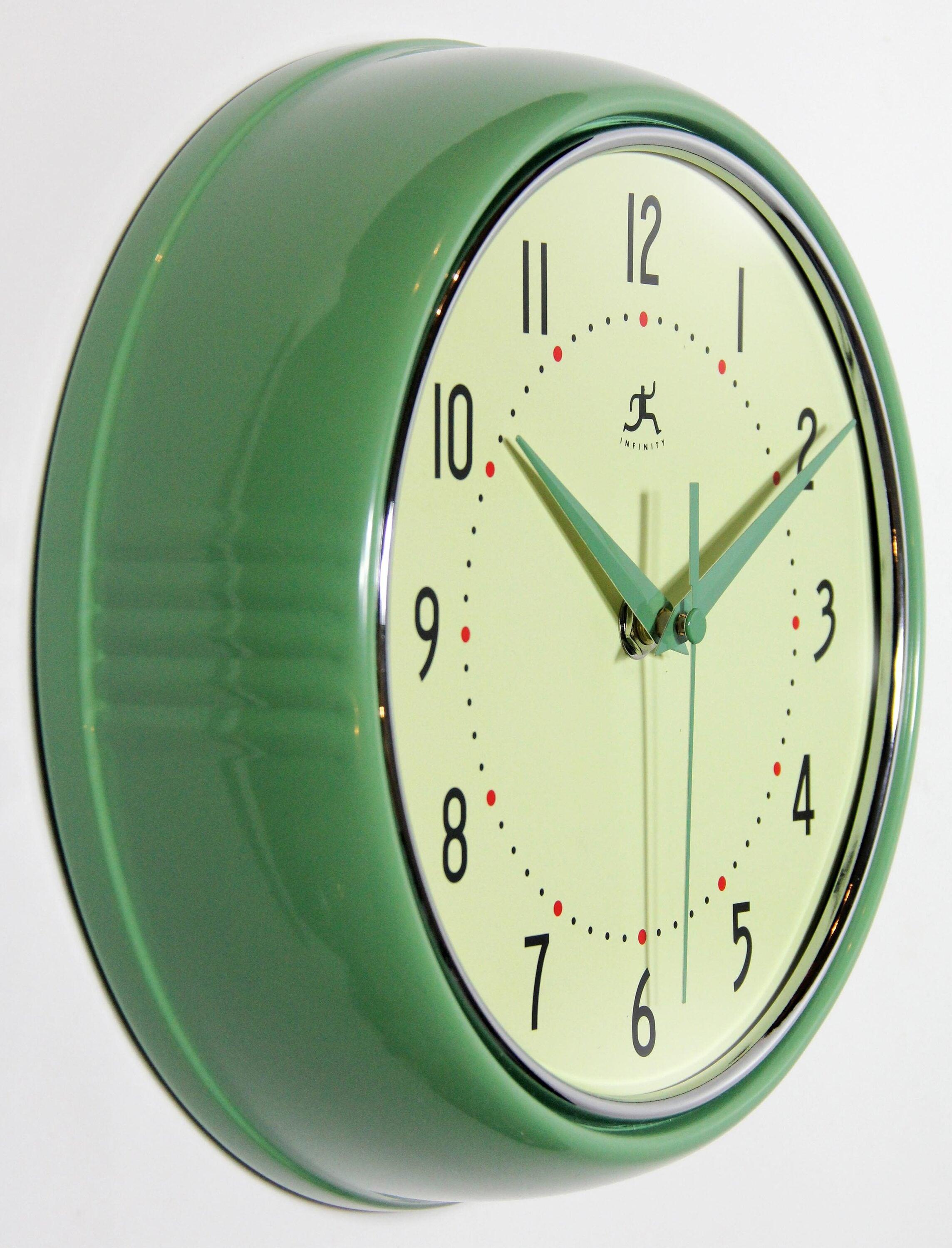 9.5" Retro Metal Wall Clock Green - Infinity Instruments