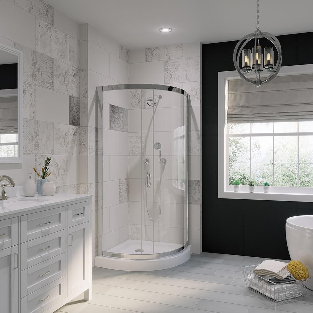 Ove Decors Breeze_34_withouth_walls OVE Decors Breeze Premium 35 in. Framed Round Shower Kit w/ Clear Glass, Base in Chrome Finish