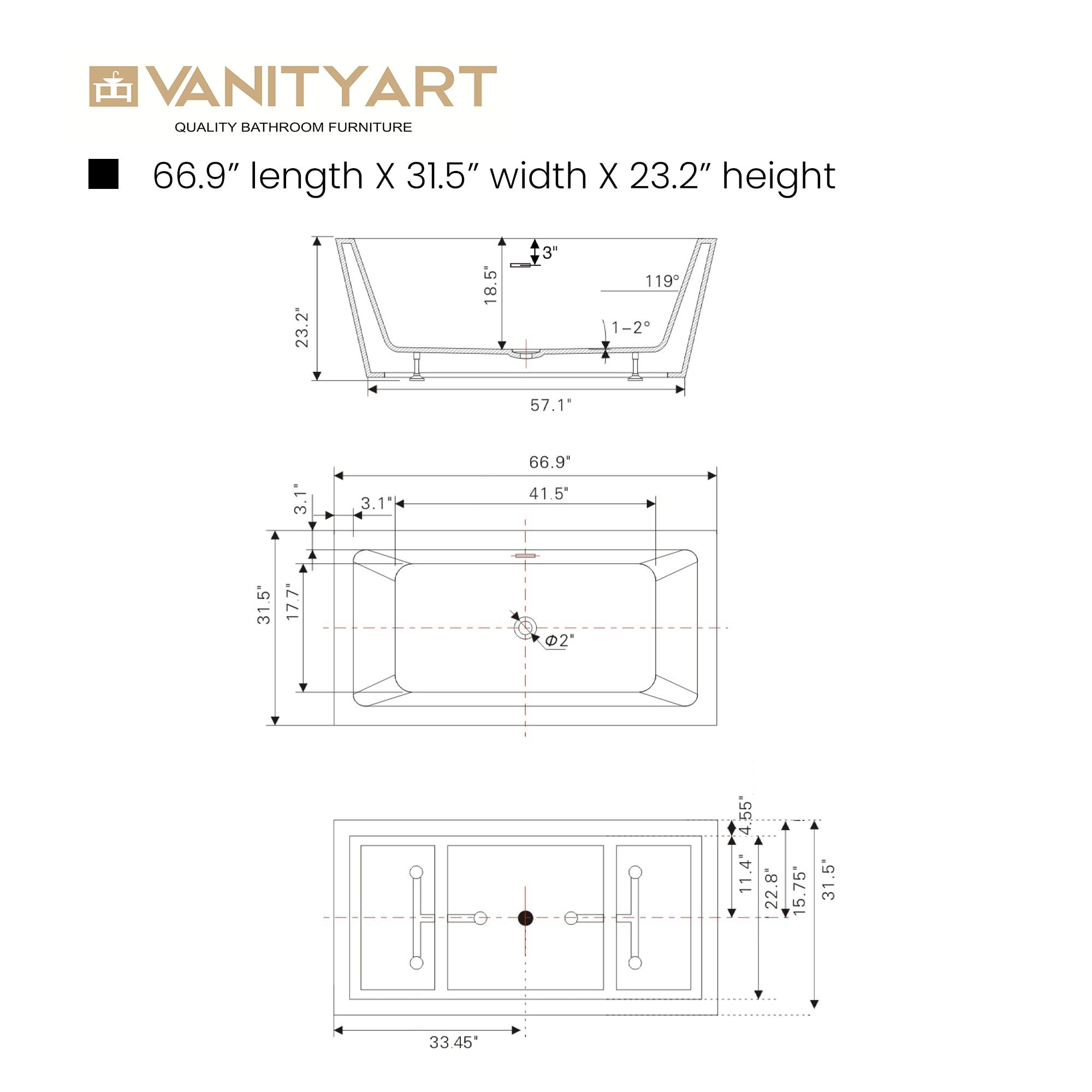 67" x 32" Freestanding Soaking Acrylic Bathtub