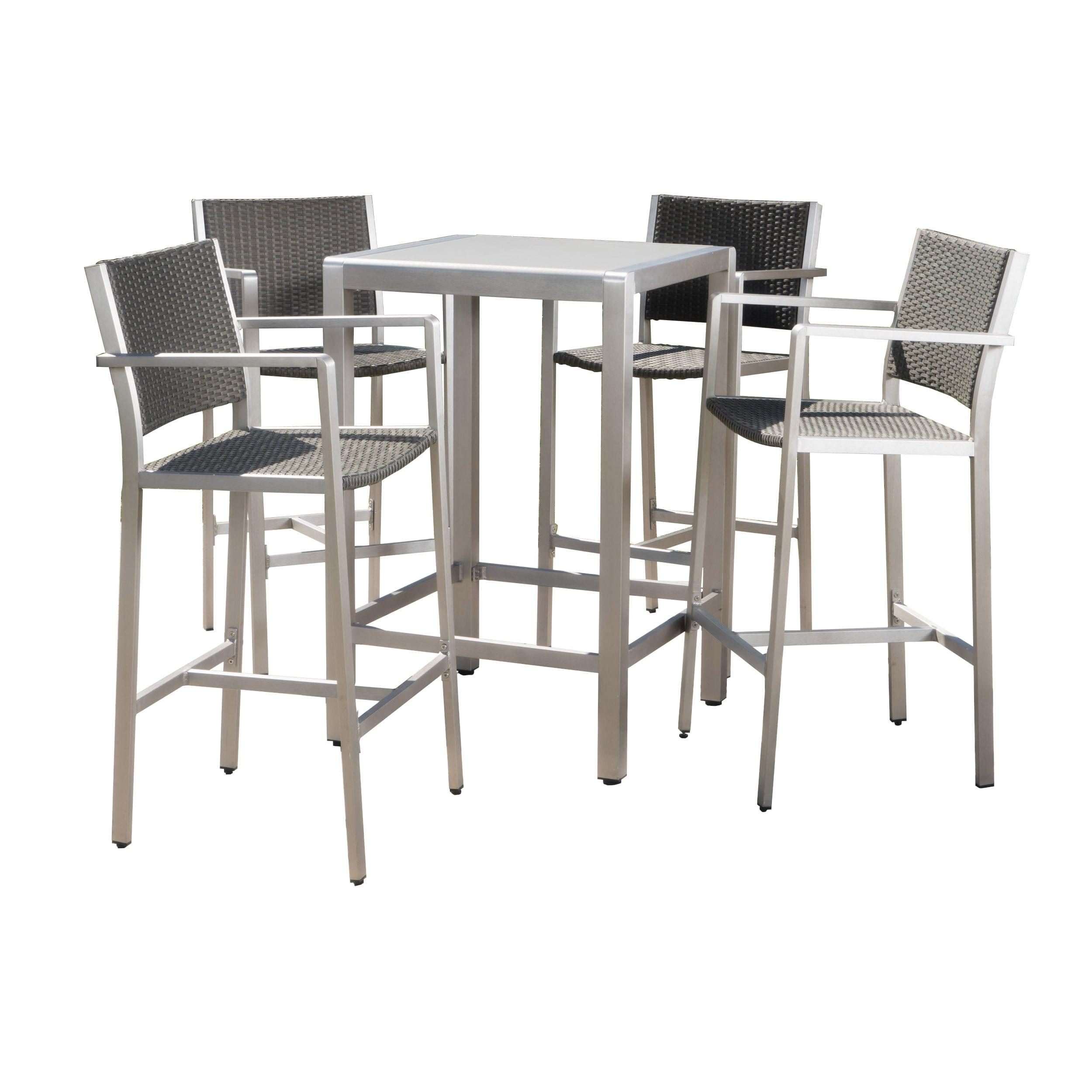 Noble House Cape Coral Outdoor 5 Piece Bar Set in Gray