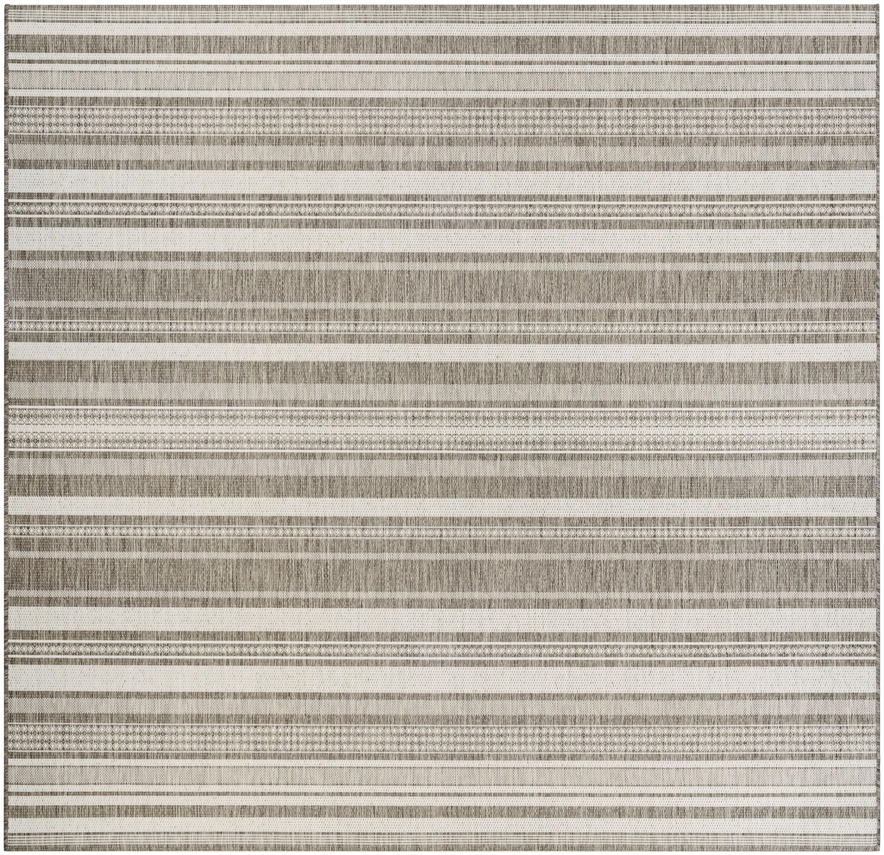 Couristan Recife Gazebo Stripe Indoor / Outdoor Area Rug, Champagne- Taupe, 7'6" Square