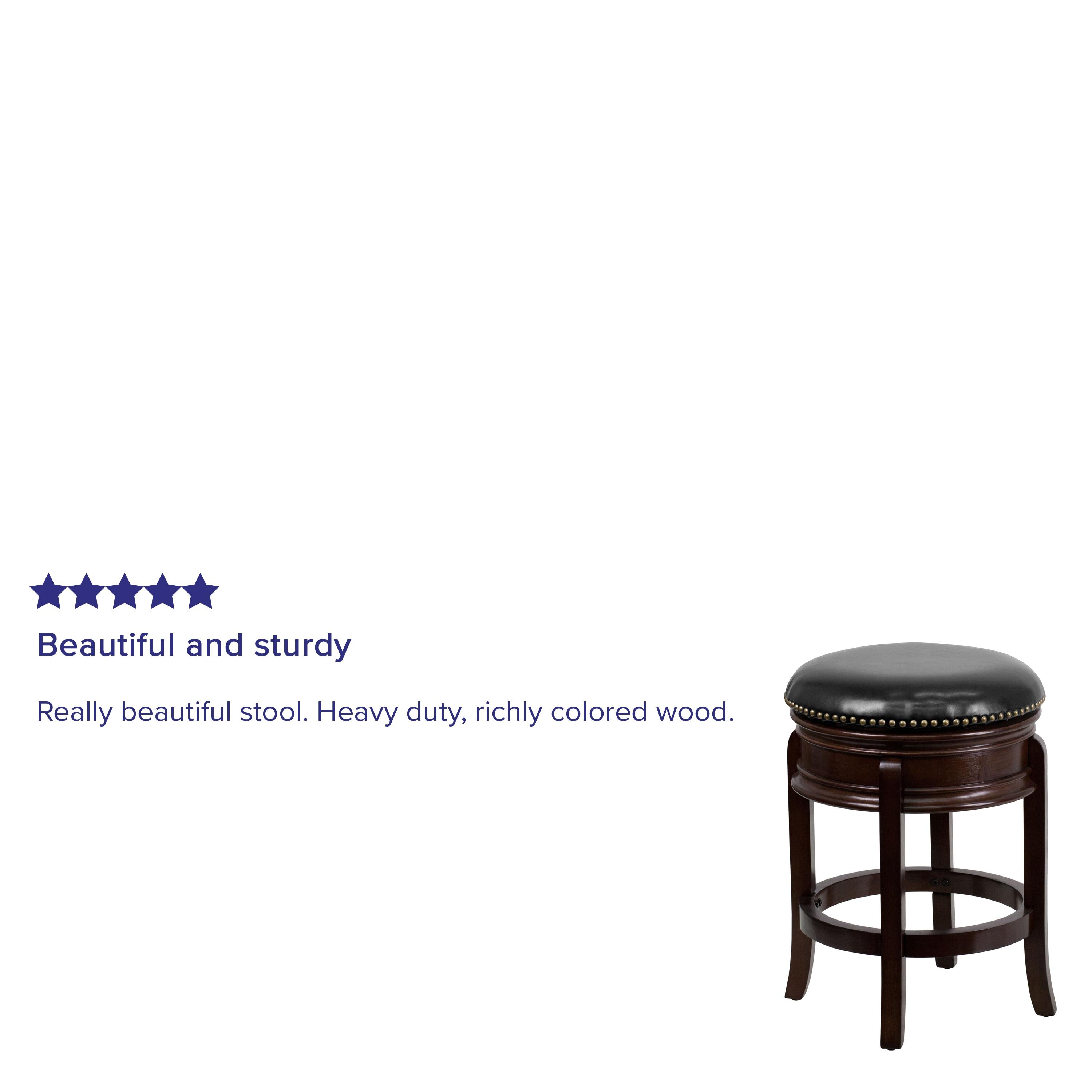 Flash Furniture 24'' High Backless Cappuccino Wood Counter Height Stool with Carved Apron and Black LeatherSoft Swivel Seat