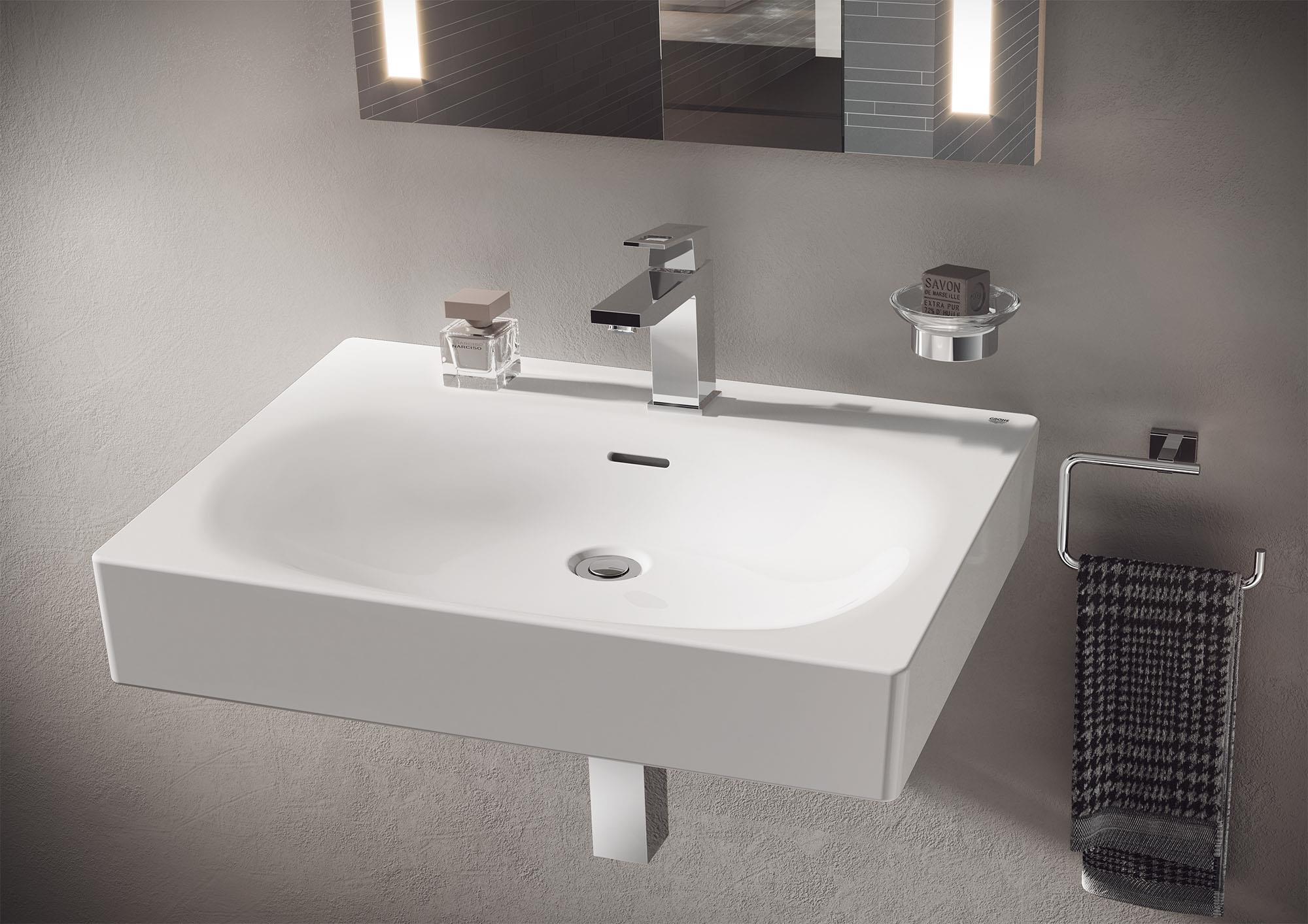 Eurocube® Alpine White Rectangular Wall Mount Bathroom Sink with Overflow