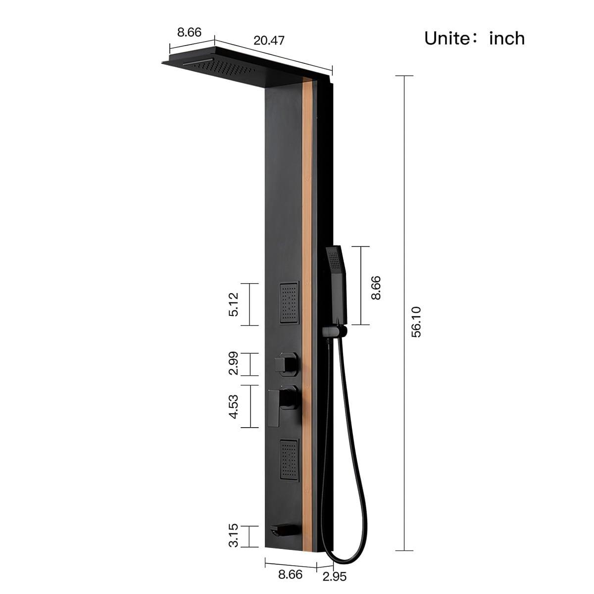 BWE 2-Jet Rainfall Shower Panel System with Rainfall Waterfall Shower Head and Shower Wand