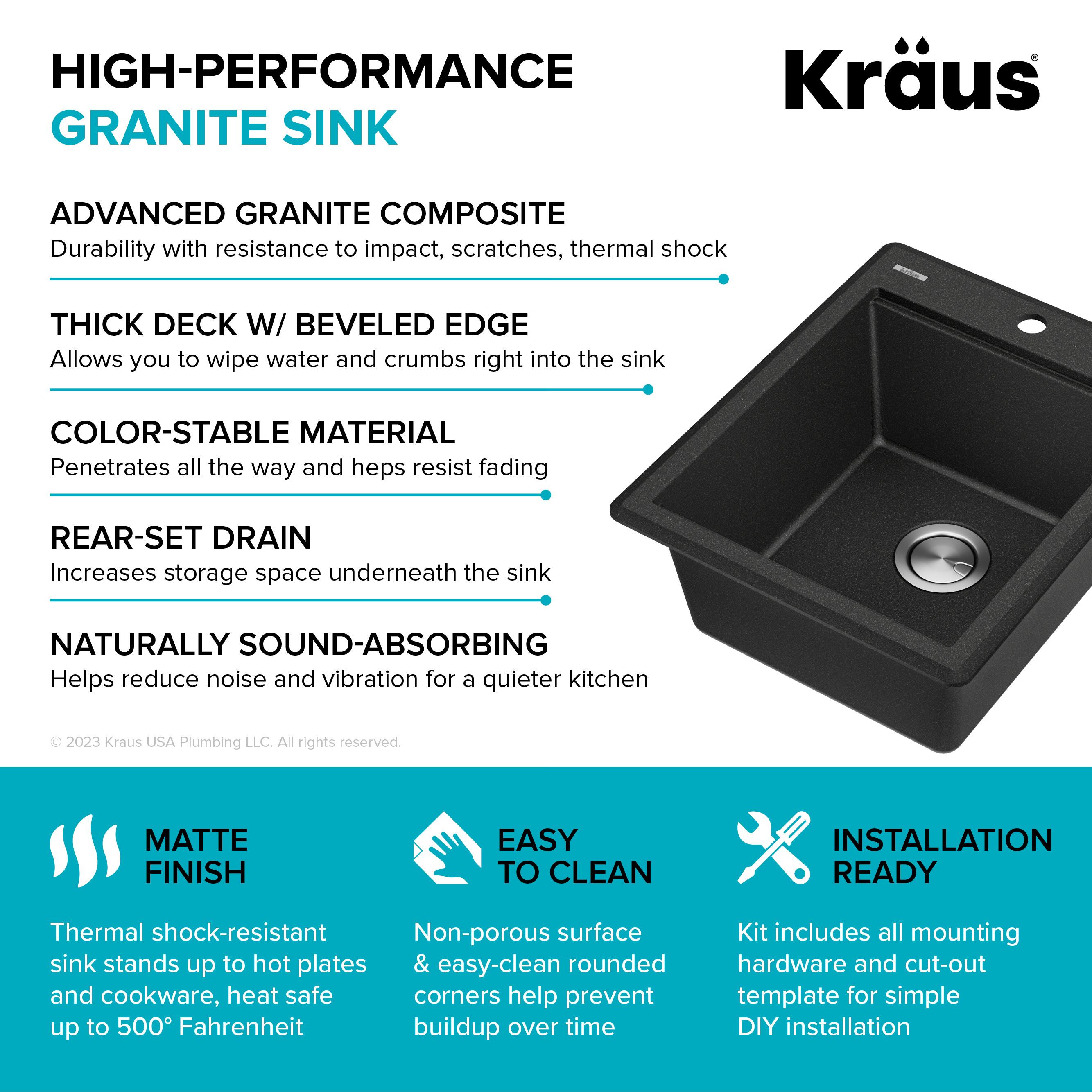 KRAUS Bellucci Granite Composite Workstation Drop-In Top Mount Single Bowl Kitchen Sink with Accessories