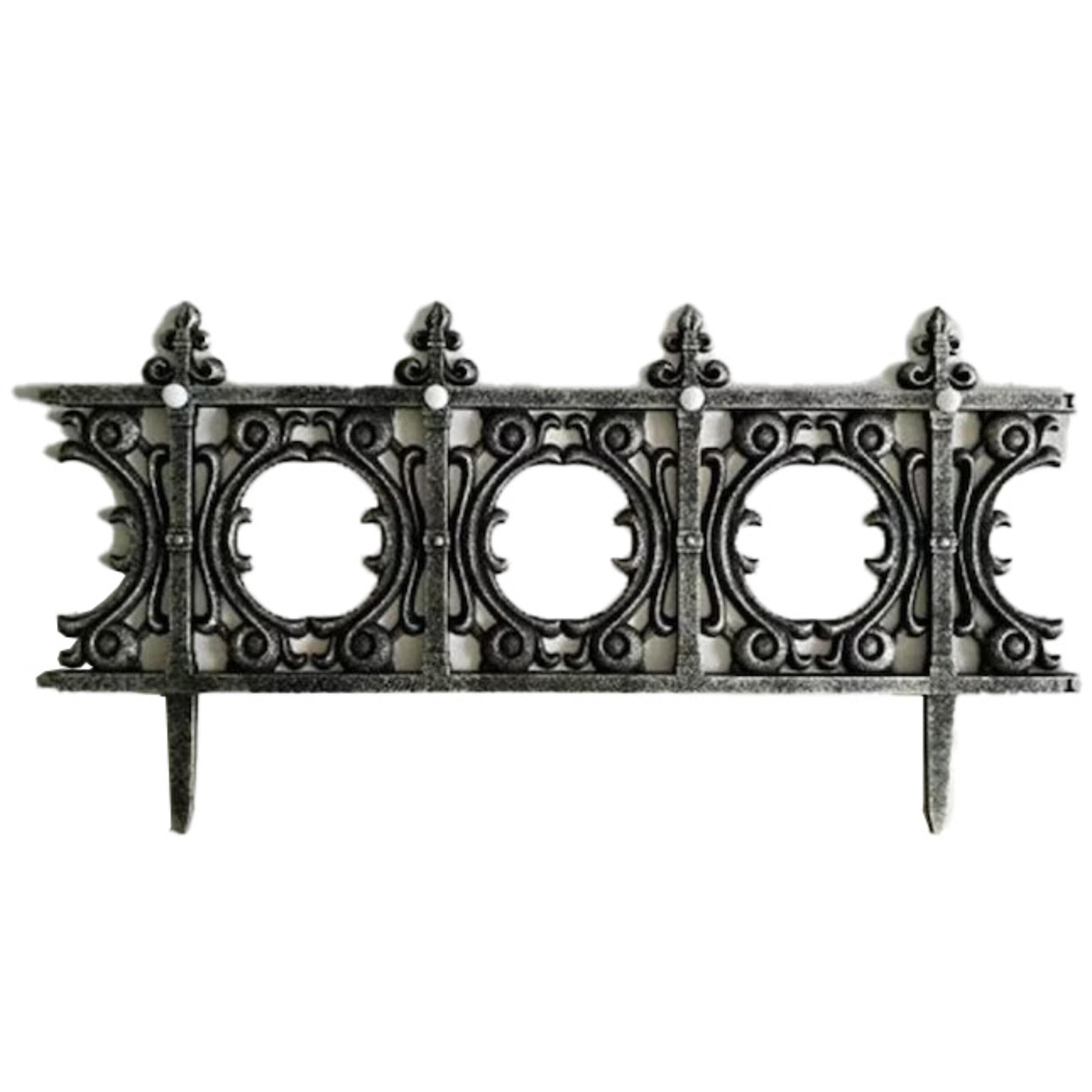 Jumbl Solar-Lit Wrought Iron Style Garden Fence (4 Panels) - Silver